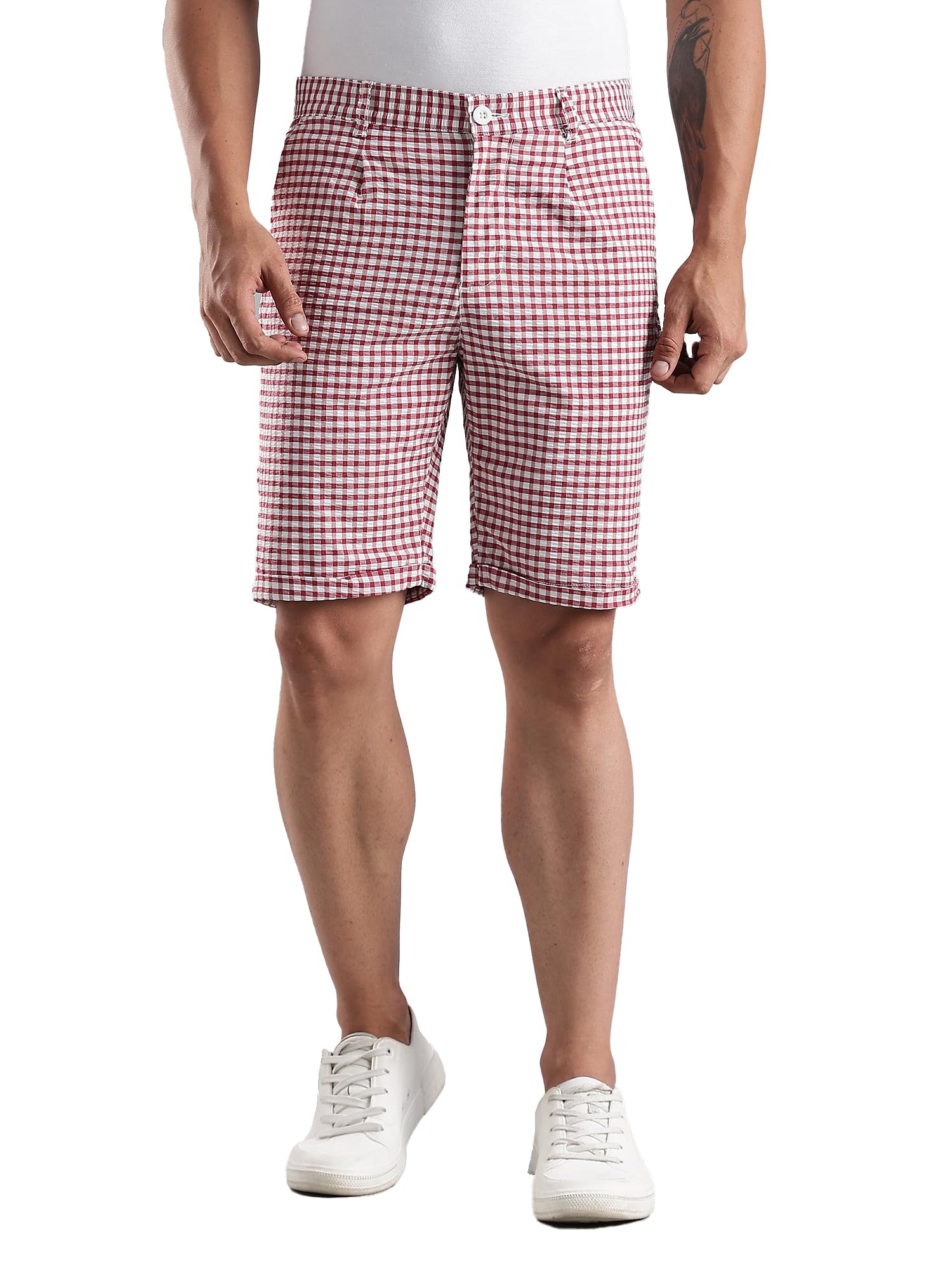 Thomas Scott Men's | Mid-Rise | Regular Fit | 4 Pockets | Woven | Knee Length | Button Closure | 100% Cotton | Shorts for Men