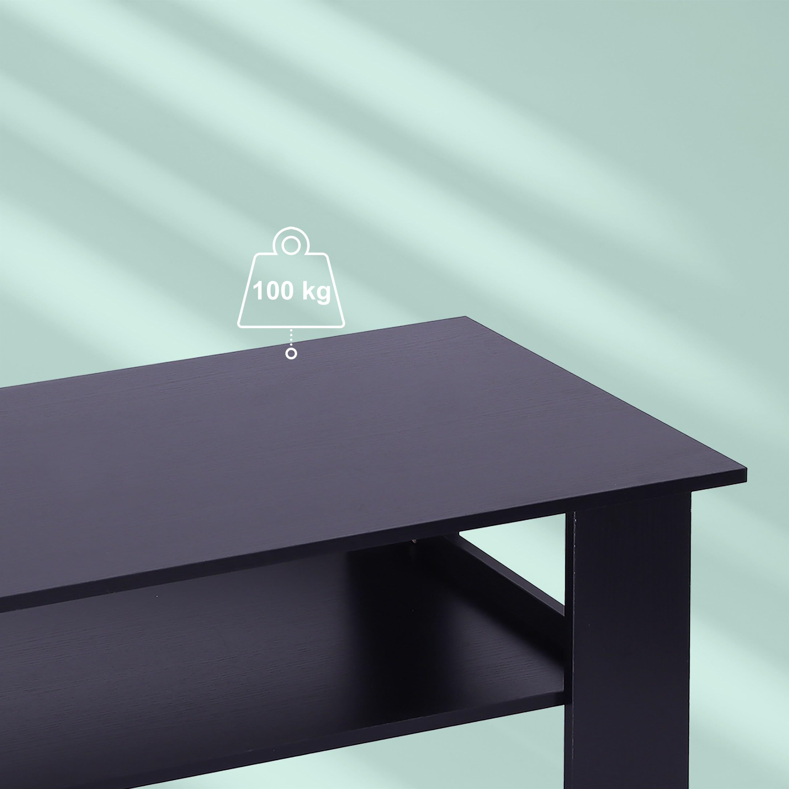 Relaxdays Tavolino, HLP: 53,5x100x50 cm, da Salotto con ripiano Inferiore, Moderno, Nero