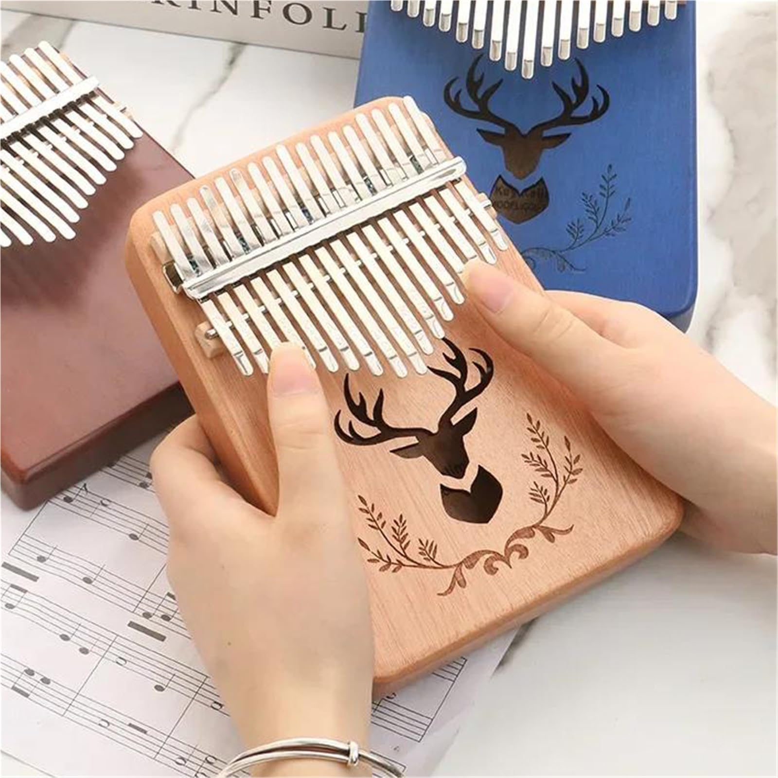 Kciuk Piano Kalimba Początkujący Pianino Palcowe Przenośny 17-tonowy Instrument Fortepianowy Z Rdzeniem Brzoskwiniowym Fortepian Profesjonalny Instrument(Wood)