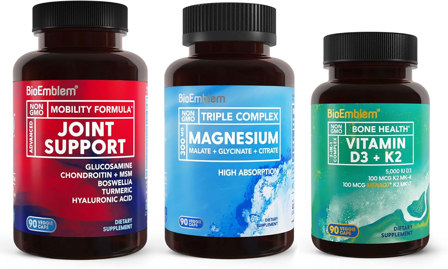BioEmblem Triple Magnesium Complex and Vitamin D3 K2 and Joint Support