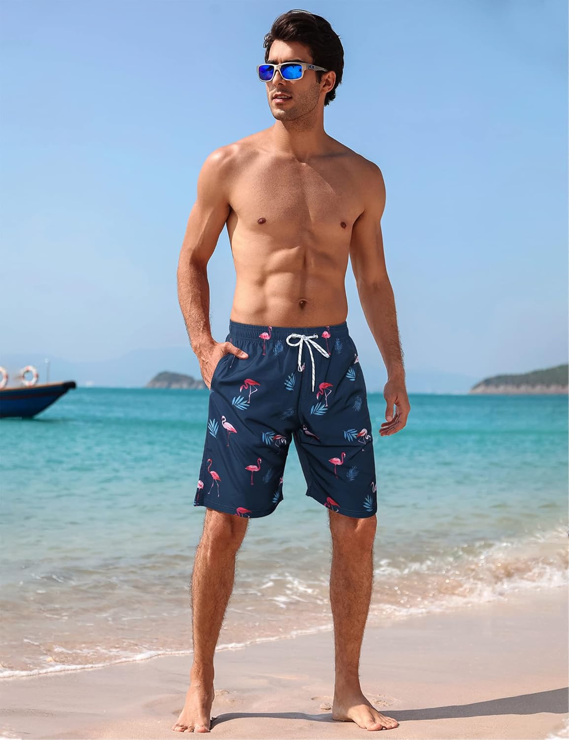 BOJIN Mens Swim Trunks 9" Quick Dry Stretch Swim Shorts Mesh Lining Bathing Suits Swimwear Beach Shorts with Pockets - Image 2