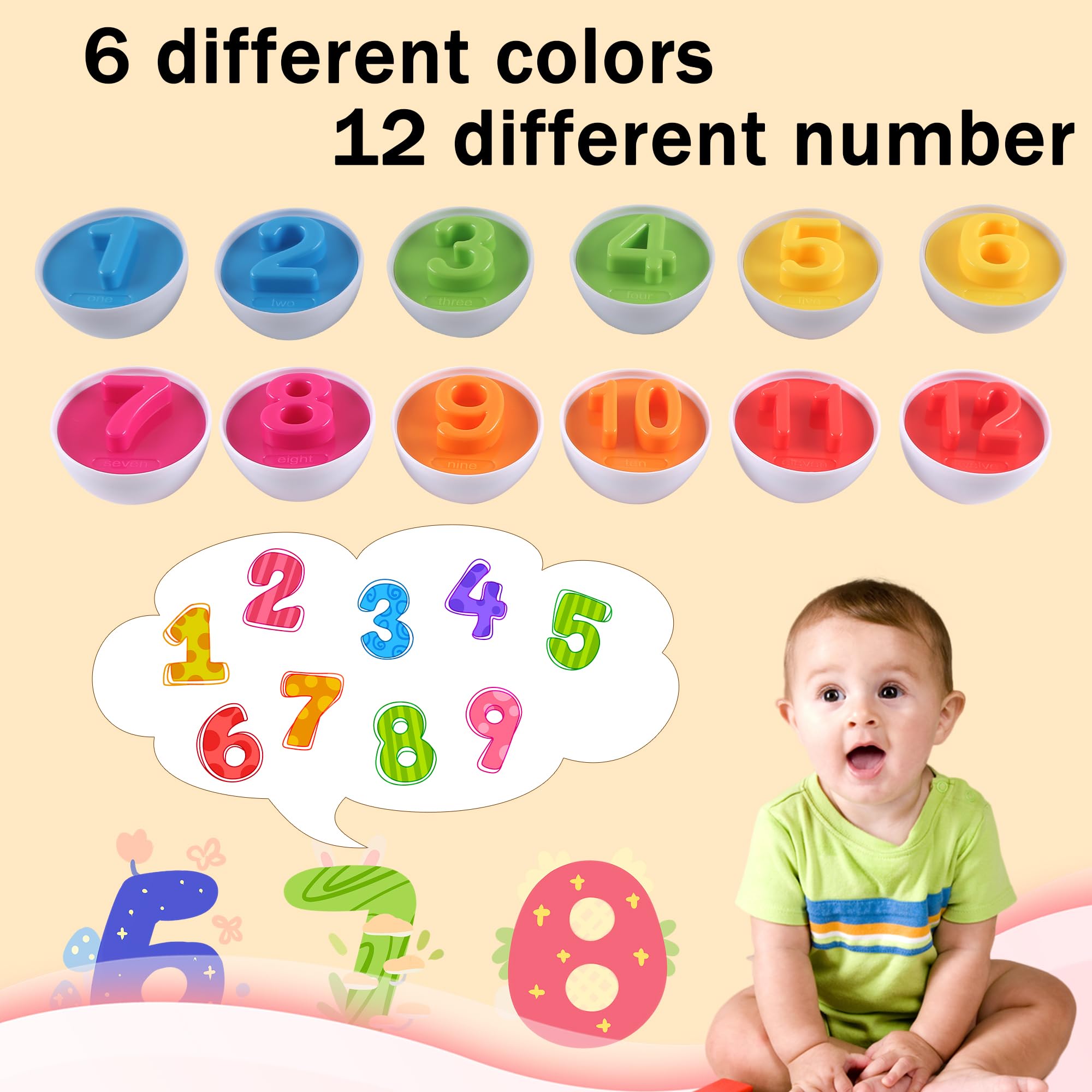 12pcs Regali di Pasqua per Bambini Uova Abbinate Giocattoli Riconoscimento Colori e Numeri Giocattoli Montessori Educativi per 1 2 3 4 Anni Ragazzi Ragazze
