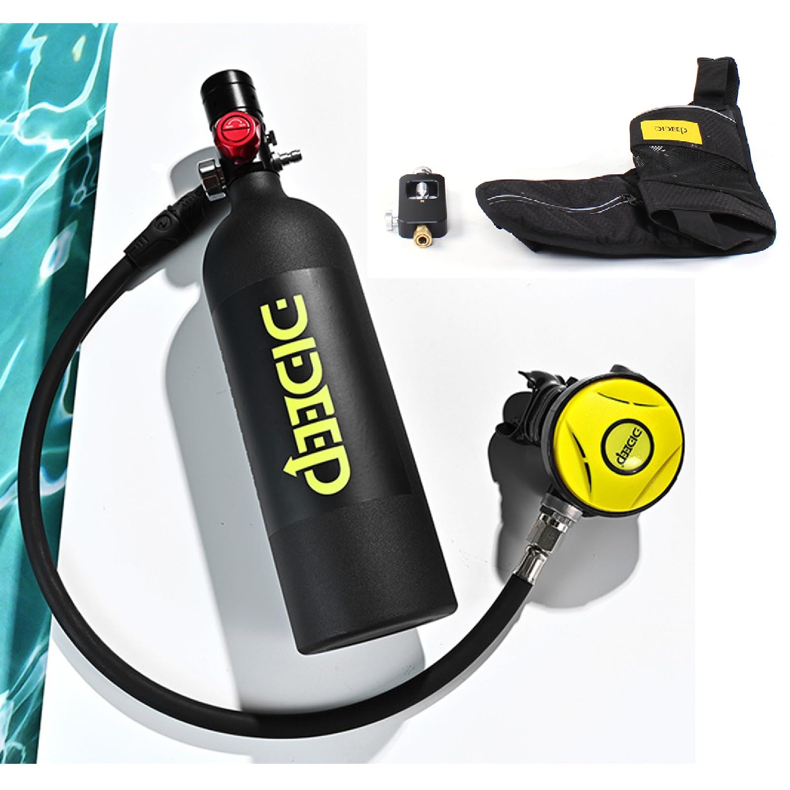 DIDEEP Mini Scuba Tank, 1L Portable Diving Lung Tank 5-10 Minutes Breath Underwater Diving Gear with Water Lung Conversion Head for Underwater Breathe Training Fishing Snorkeling