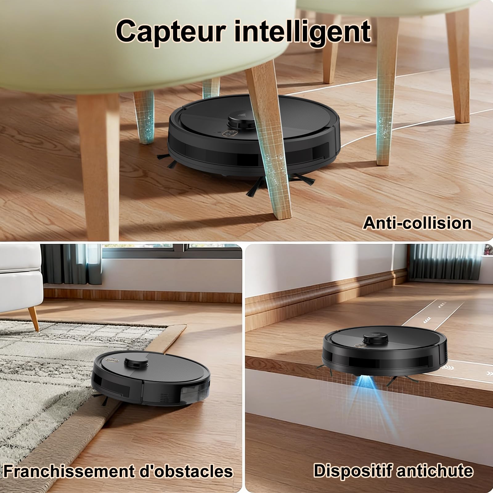 Robot Aspirapolvere Lavapavimenti con Mappatura LiDAR Navigation 5000Pa | Protezione anticaduta, Automatico 120Mins, 2 in 1 Pulizia Personalizzata, Precisione nell'Evita Ostacoli, WiFi/App/Alexa-Nero