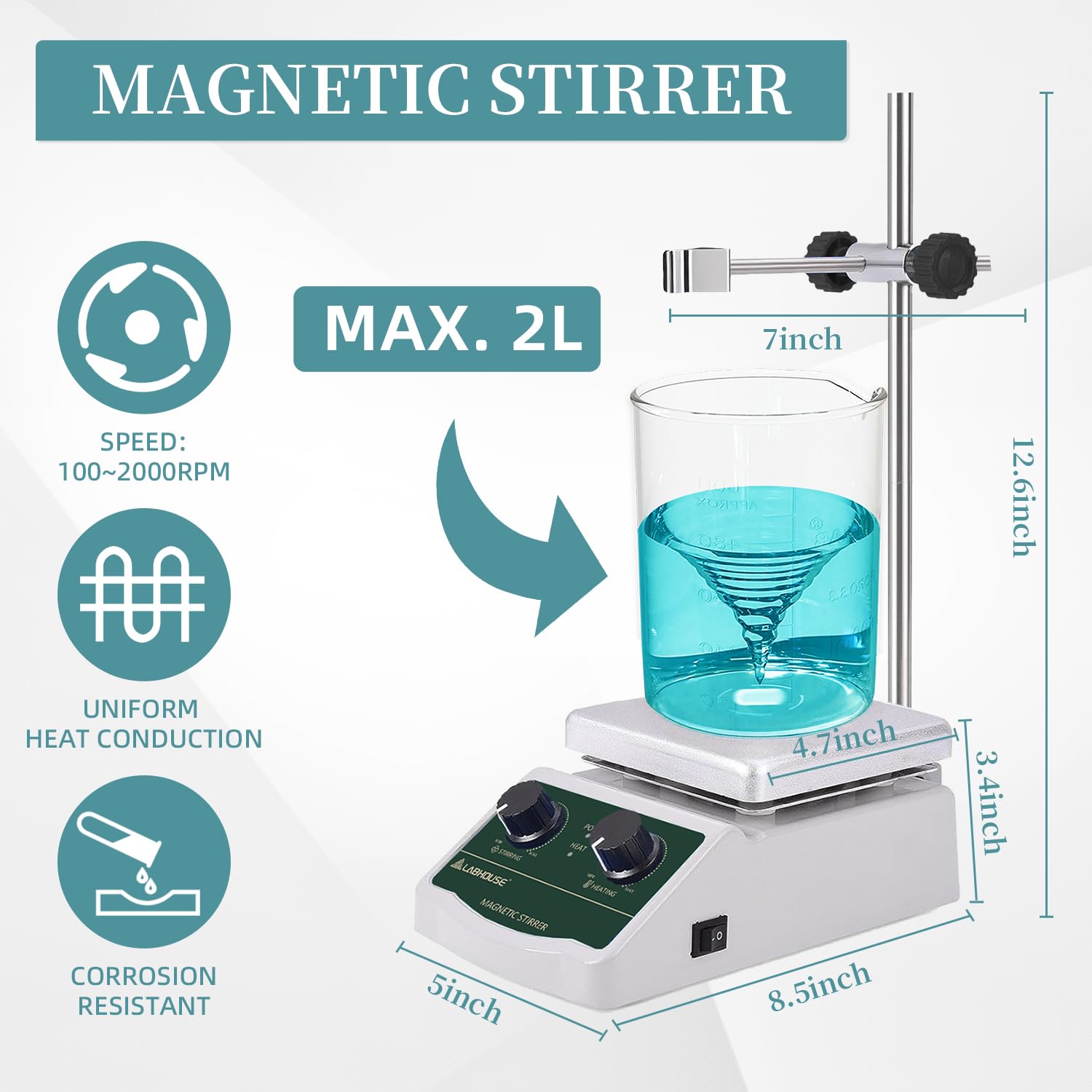 LHS-2 Magnetic Stirrer Hot Plate, 300°C/572°F, 2000RPM, 2L — Amazon image 2