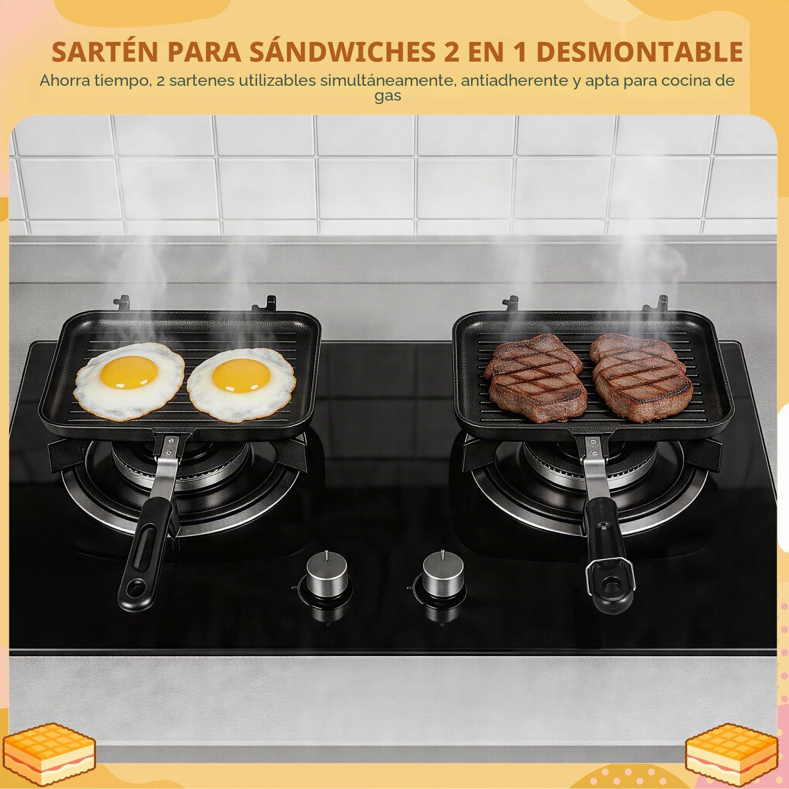 DOITOOL Toaster Xl Sandwich Maker Doble Cara Sartén Aluminio Tortilla Bandejas Pan Hornear Sartén Antideslizante Sartén Hogar Utensilios de Cocina para Sandwich Negro Tostadas Maker