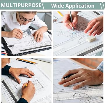COLFULINE A4 Drawing Board, Multi-Funtion Drafting Table Adjustable Measuring System Angle Parallel Motion Drawing Board with Protractor