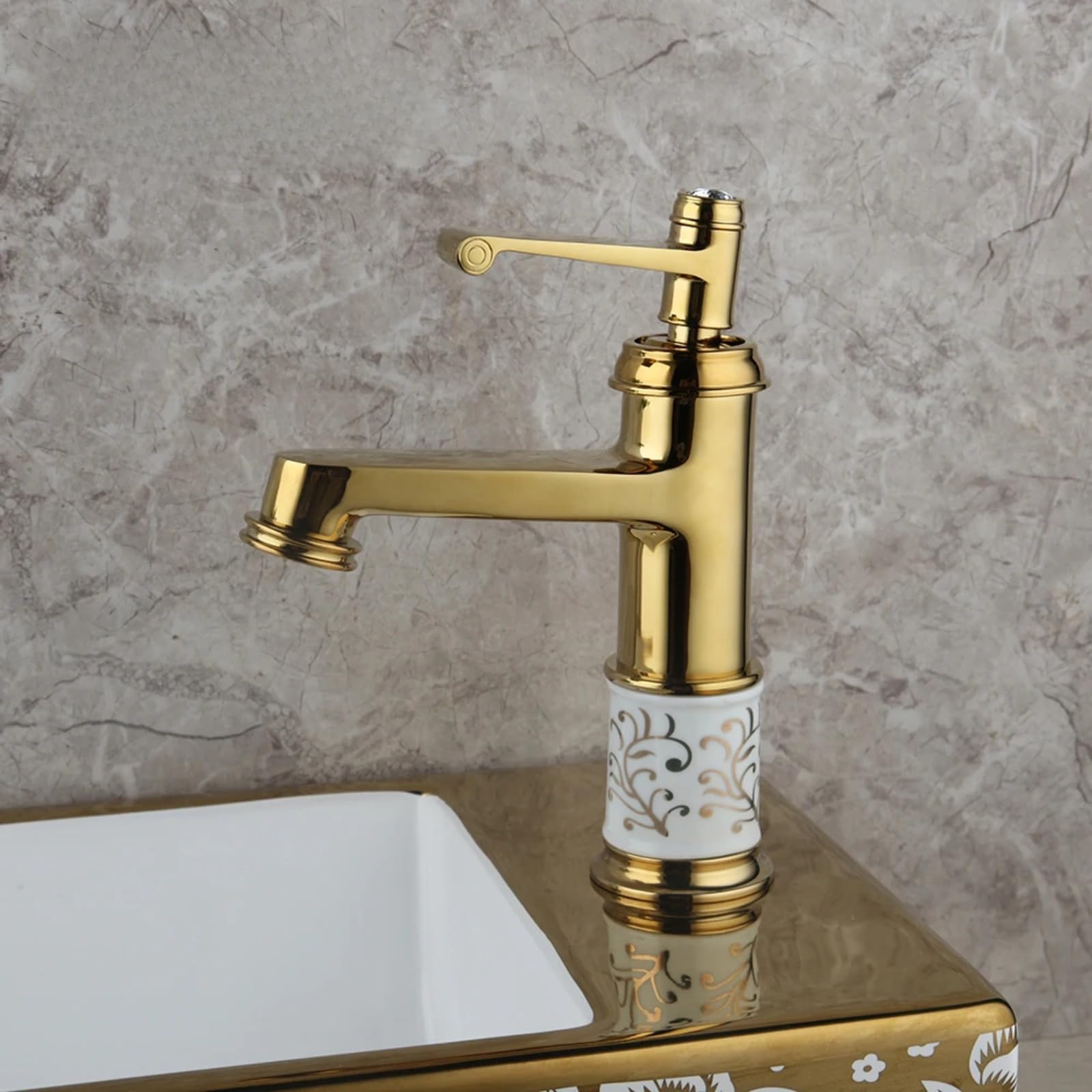 Robinet de lavabo mélangeur eau chaude froide à poignée unique plaqué or