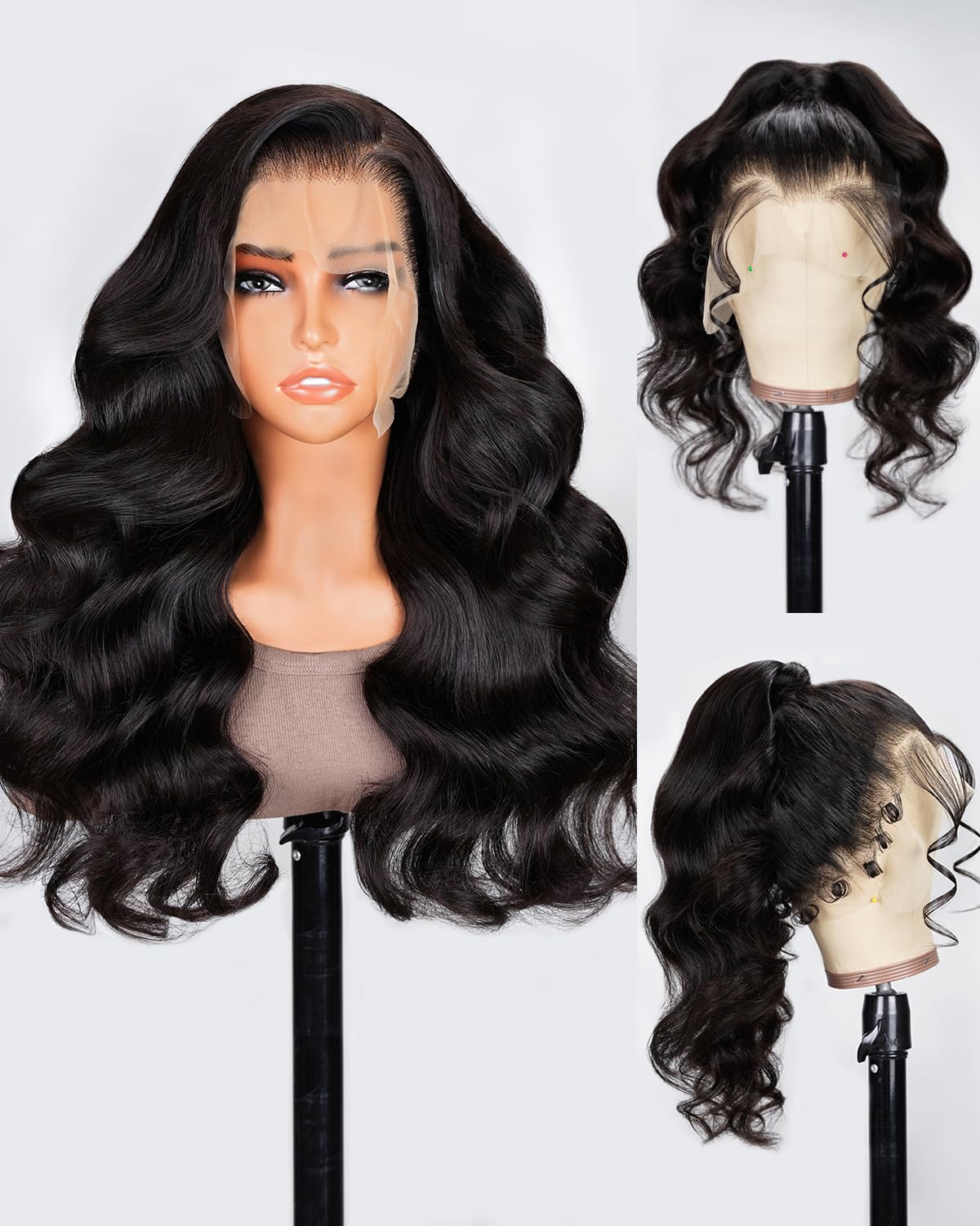 SUPERLOOK 360 Body Wave Lace Front Wigs Human Hair Glueless Wigs Human Hair Pre Plucked with Baby Hair Natural Color Brazilian Virgin Human Hair Wigs for Women 360 HD Lace Front Wigs 200% Density 24Inch