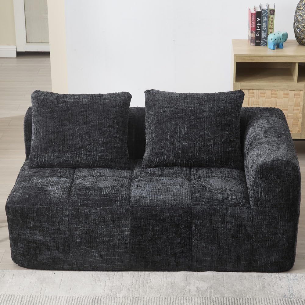 Sapgaks Canapé convertible de 1 à 3 places, canapé modulaire, canapé d'angle modulaire, avec poches latérales, en chenille, avec méridienne et accoudoirs, coussin d'assise inclus (noir + chenille + 2