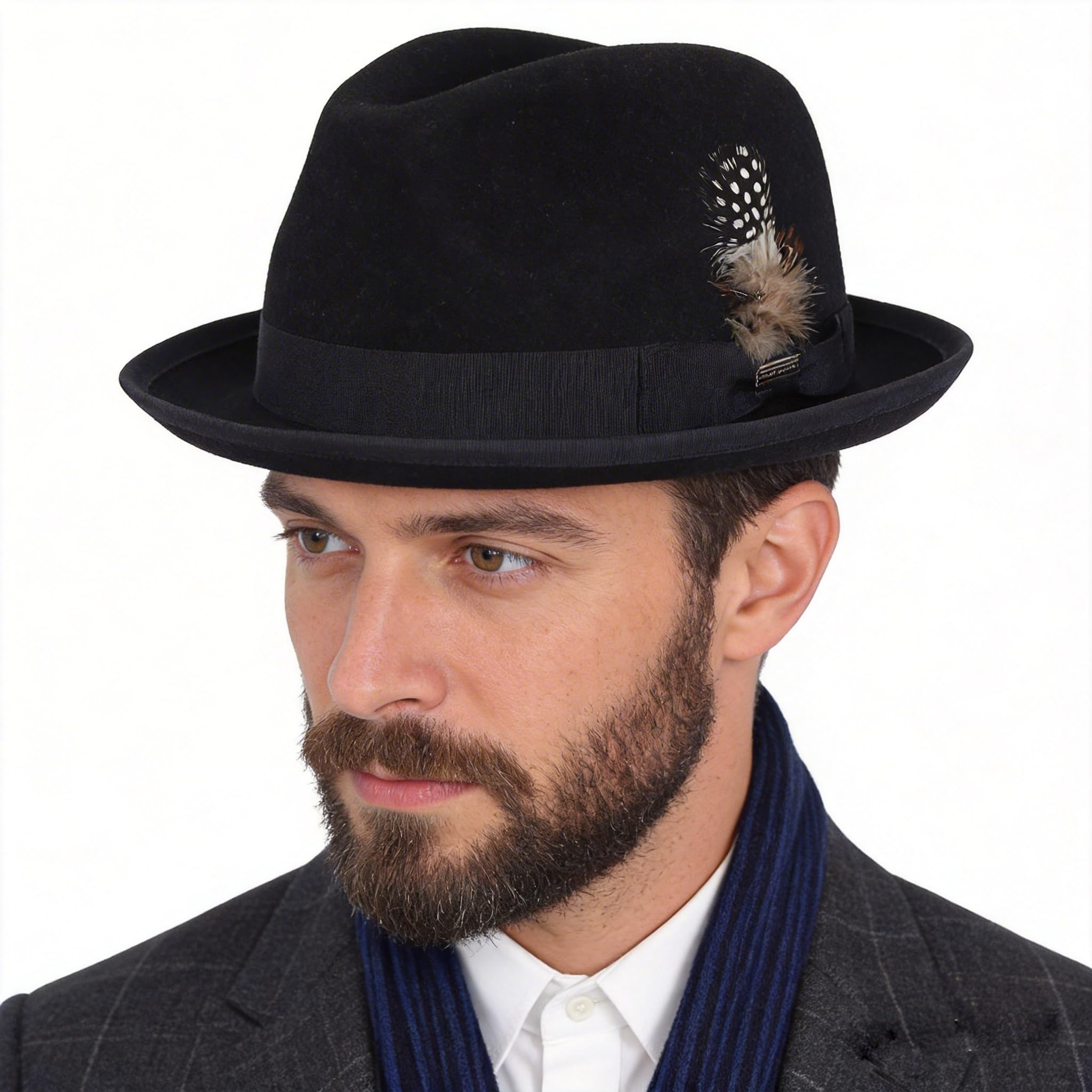 FORBUSITE Wool Felt Wide Brim Fedora Hats for Women Men