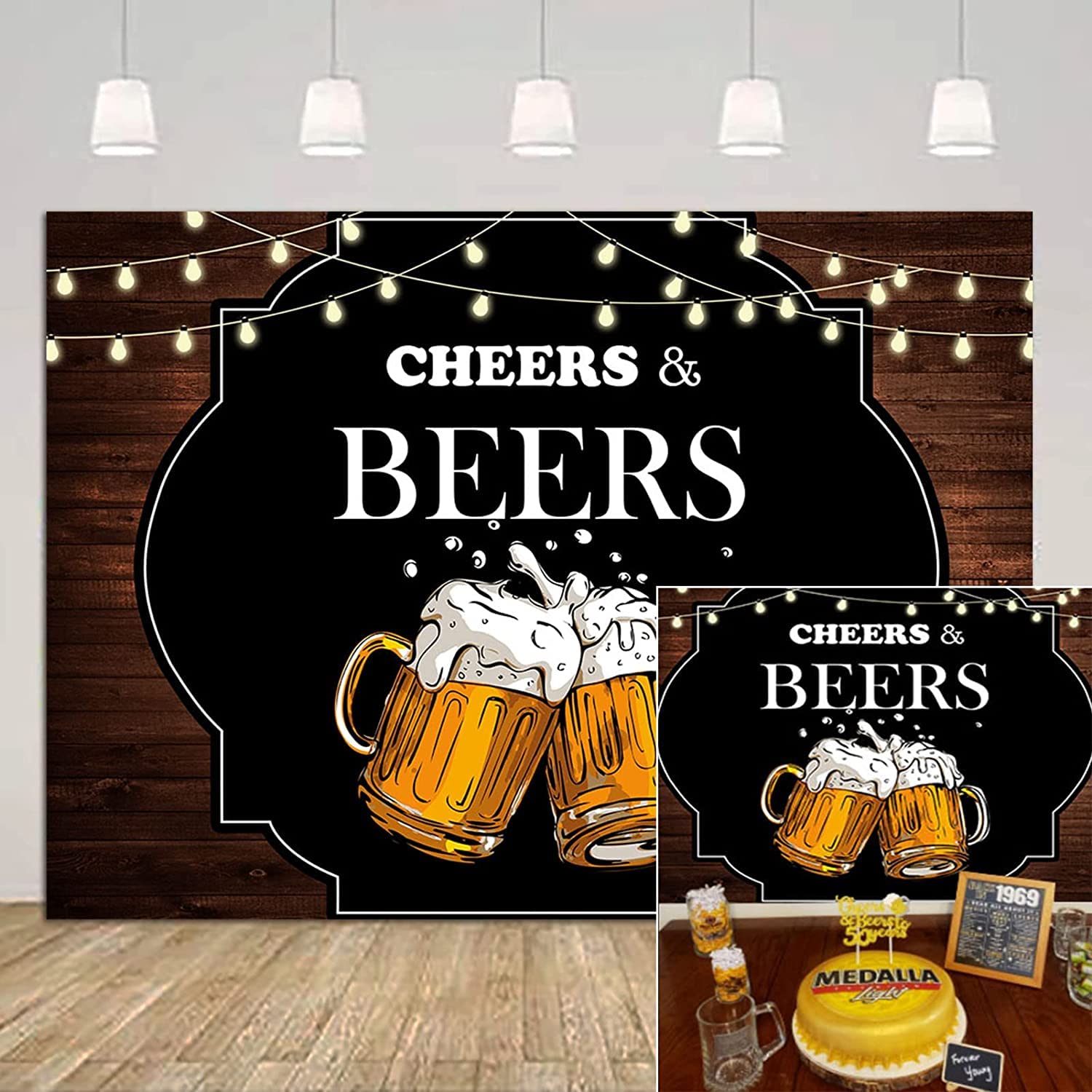 Cheers and Beers Background Banner for 30th 40th 50th Birthday Party Decor Vinyl 6x4ft Retro Rustic Wooden Board Beer Mug Photography Backdrop Photo