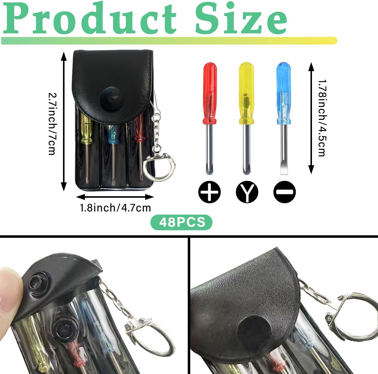 Bulk Pack Mini Screwdriver Keychain Set – 48 Sets of Handy 3-Piece Screwdrivers in a Snap-Closure Pouch with Hook, Perfect for Men, Tool Party Favors, Christmas Gifts, and Birthday Presents