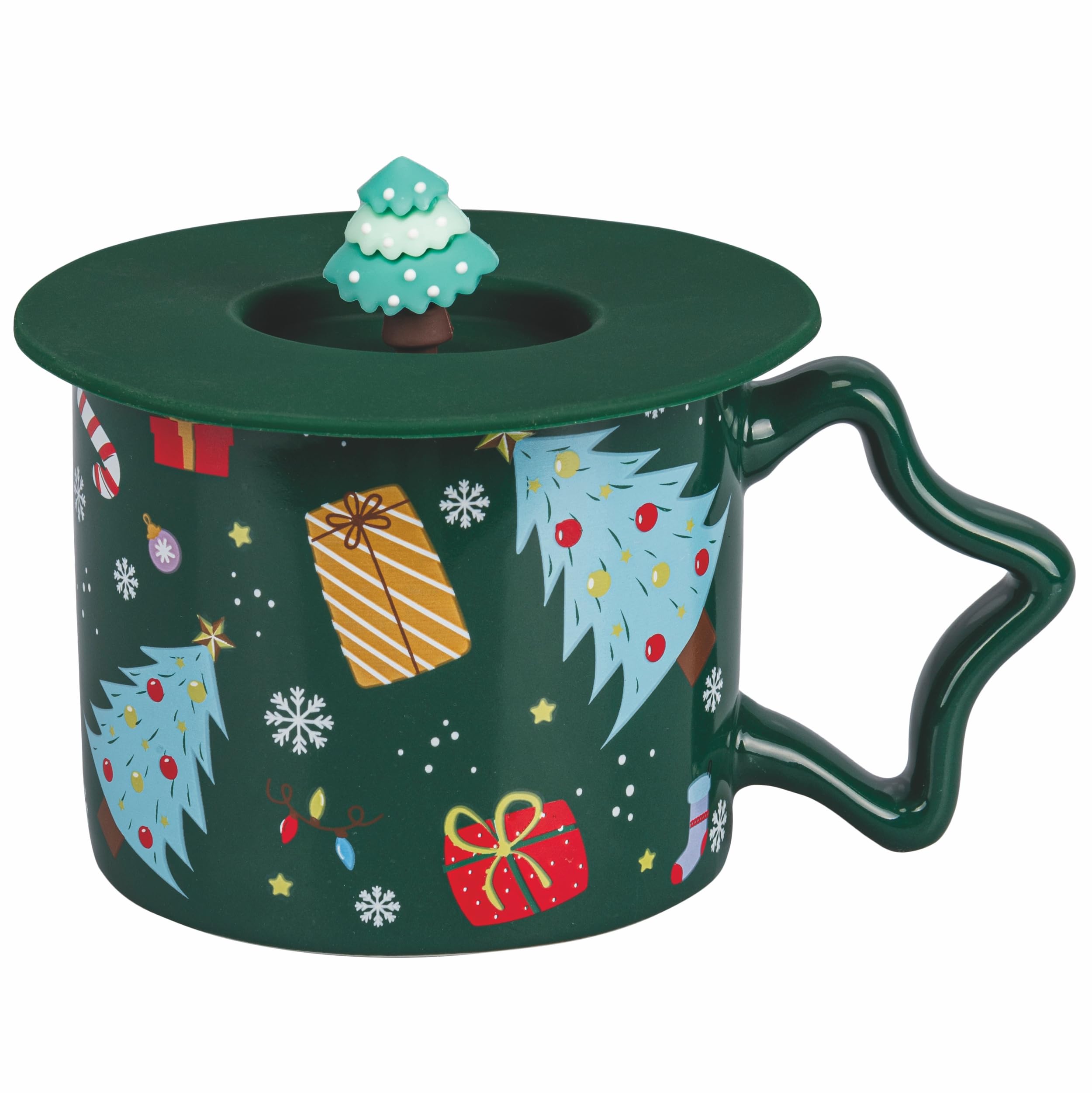 280ml New Bone China Porcelain Mug Silicone Lid XMas
