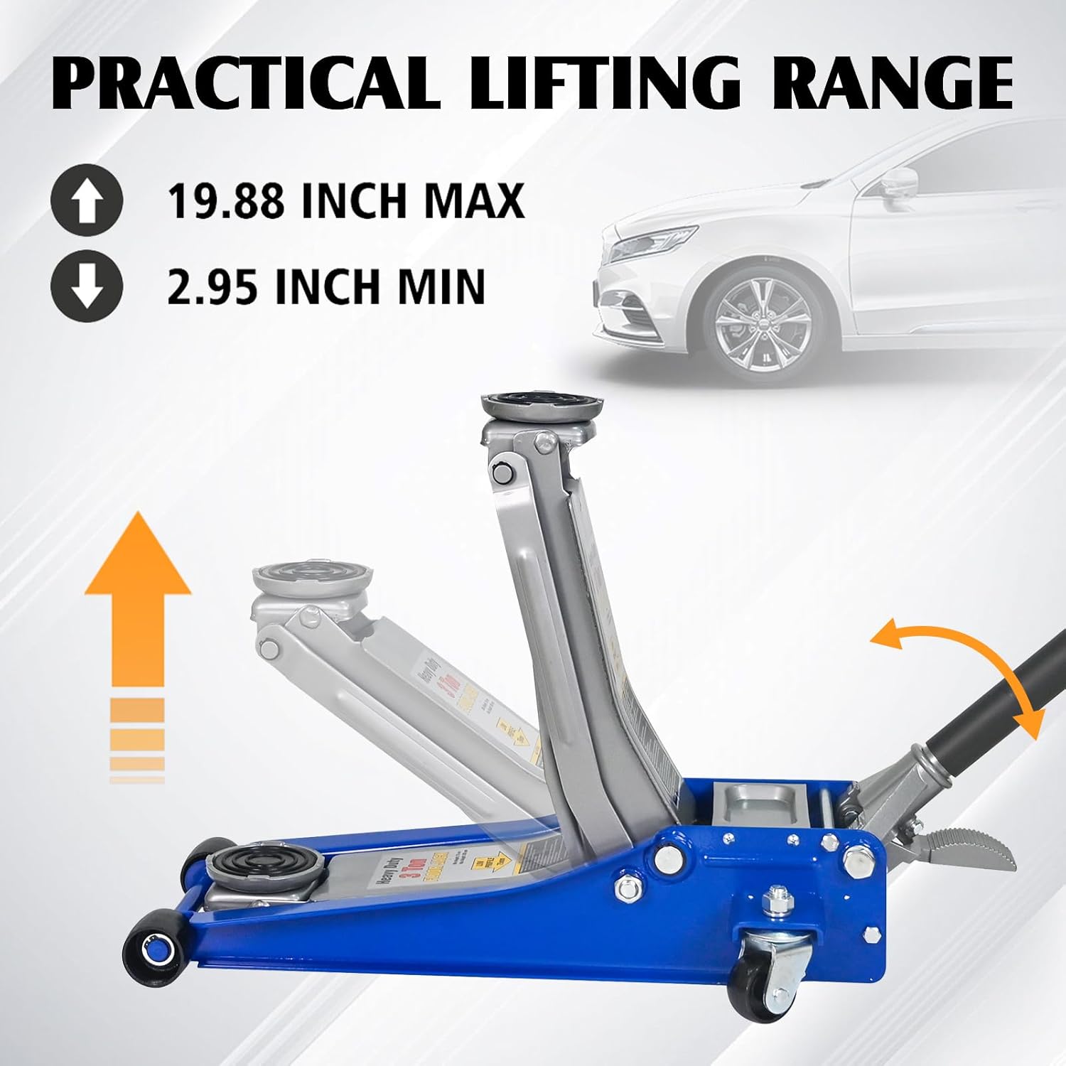 Hydraulic Floor Jack with Foot Pedal, Heavy Duty Steel Low Profile Service Jack, Dual Piston Quick Lift Pump, CE Certified, 3T w/Foot Pedal with Extra Saddle, Mainly Blue