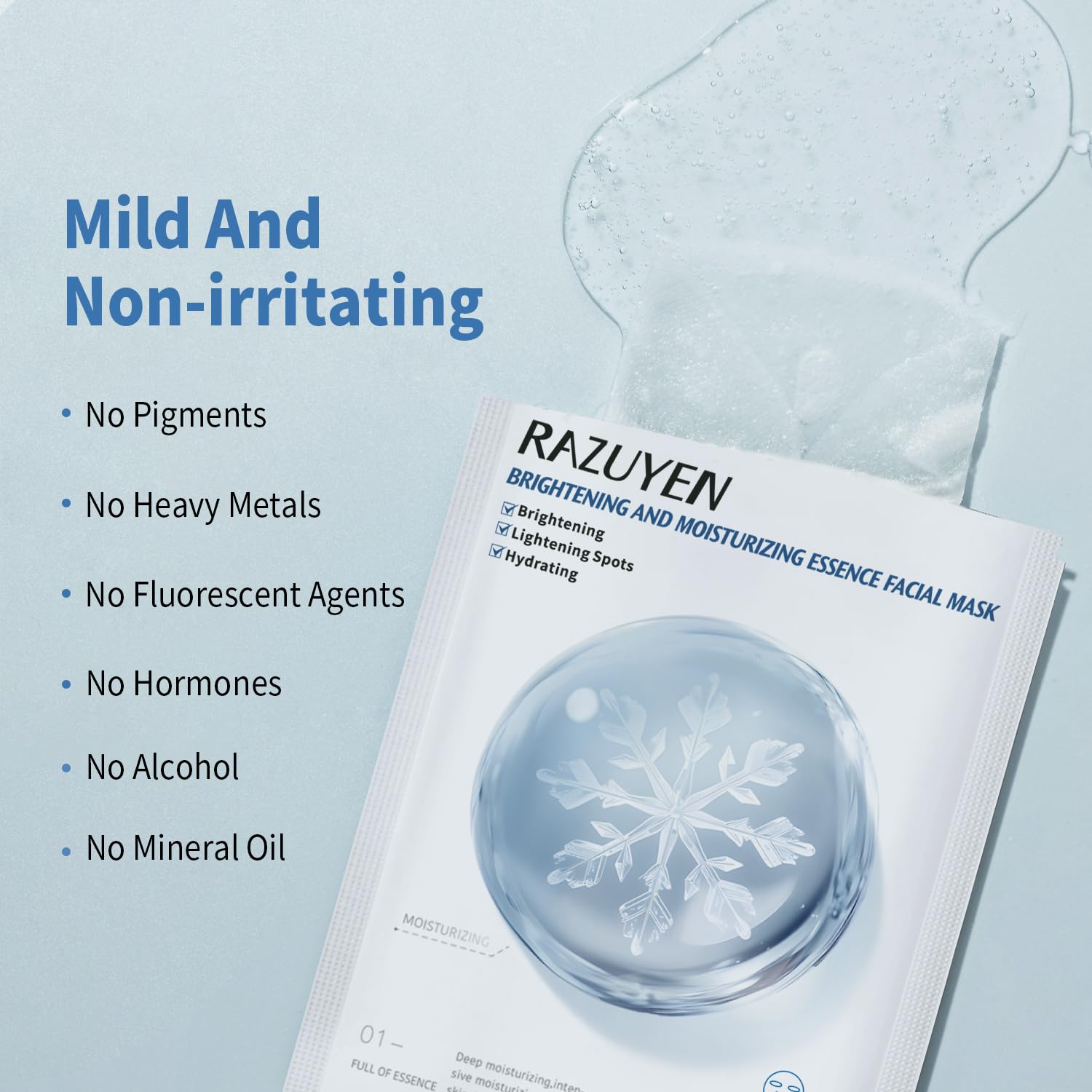 RAZUYEN Brightening Face Mask (10 Sheets), With Rosa Water, Niacinamide, Vitamin C and Hyaluronic Acid - Image 3