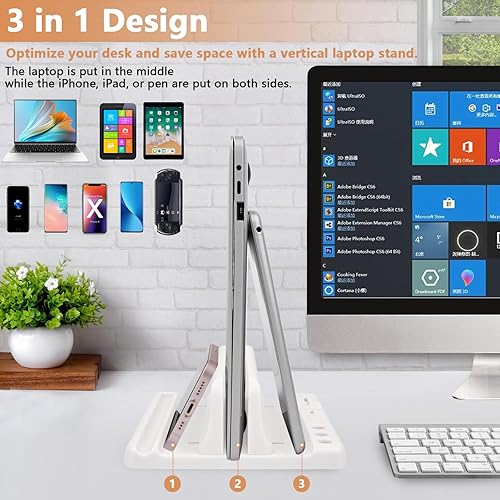 Miniatura 3 de Soporte vertical para laptop, organizador de ABS con base ajustable, diseño 34 en 1, almacenamiento adicional que ahorra espacio, soporte resistente