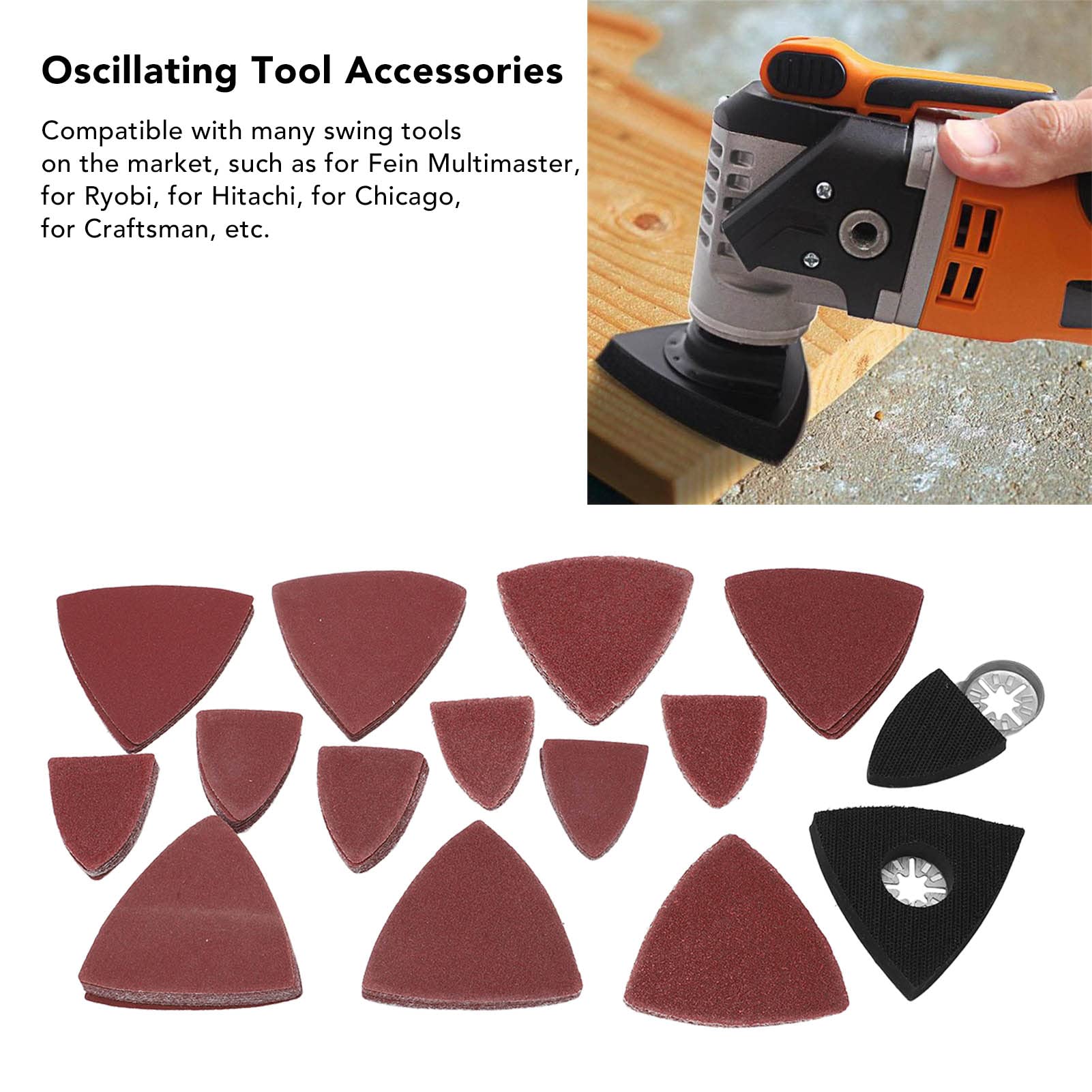 Oscillerend gereedschap Schuurkussen Kit Driehoekig, Vinger Accessoires 60 80 120 180 240 Korrel voor het schuren van verf, lak, vulmiddel