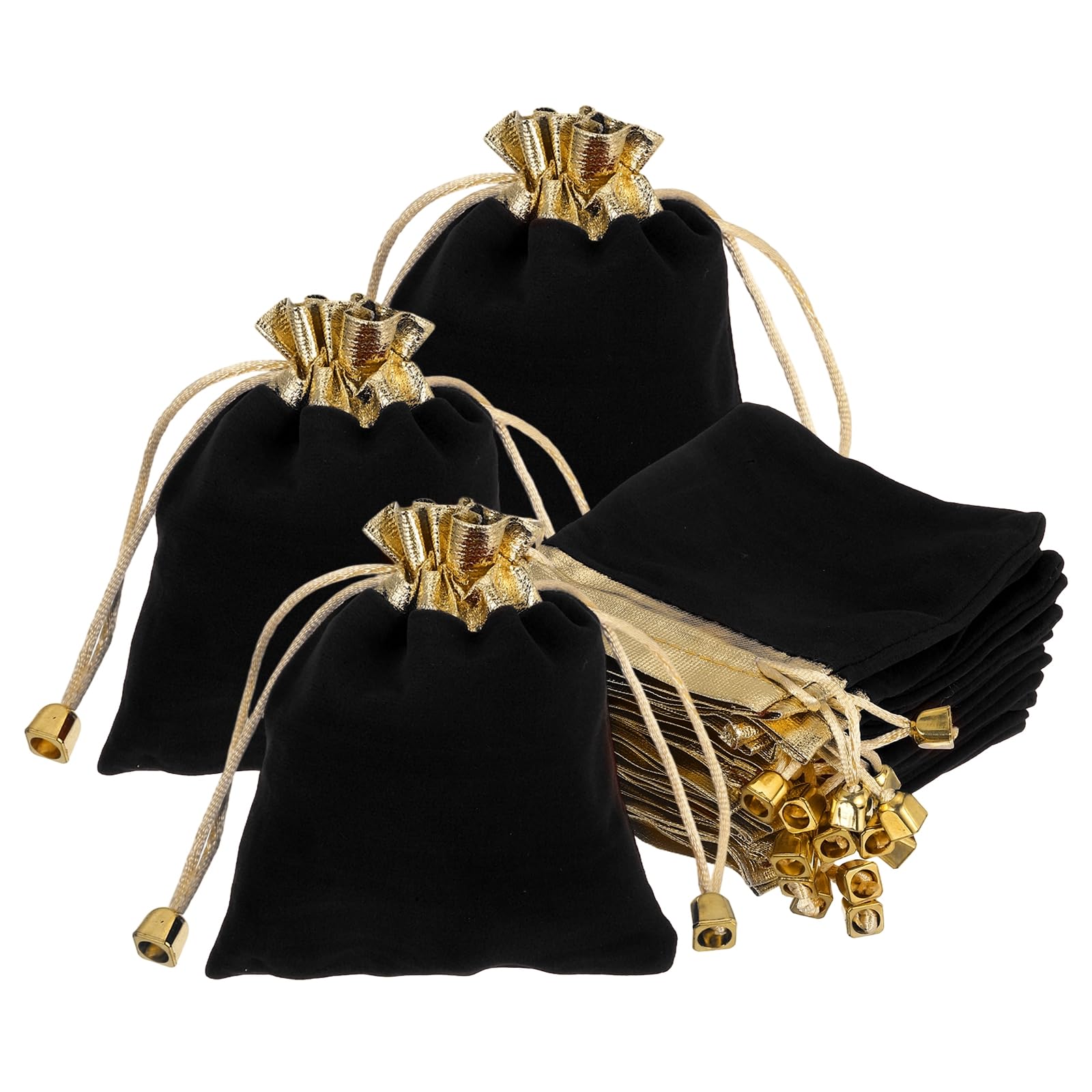 PATIKIL Velvet Drawstring Bags (15cm x 12cm, Black) (25 Pcs), Gold Trim Velvet Drawstring Jewelry Pouches with Bead, Suit For- Jewelry/Wedding/Candy/Birthday/Christmas/Gift