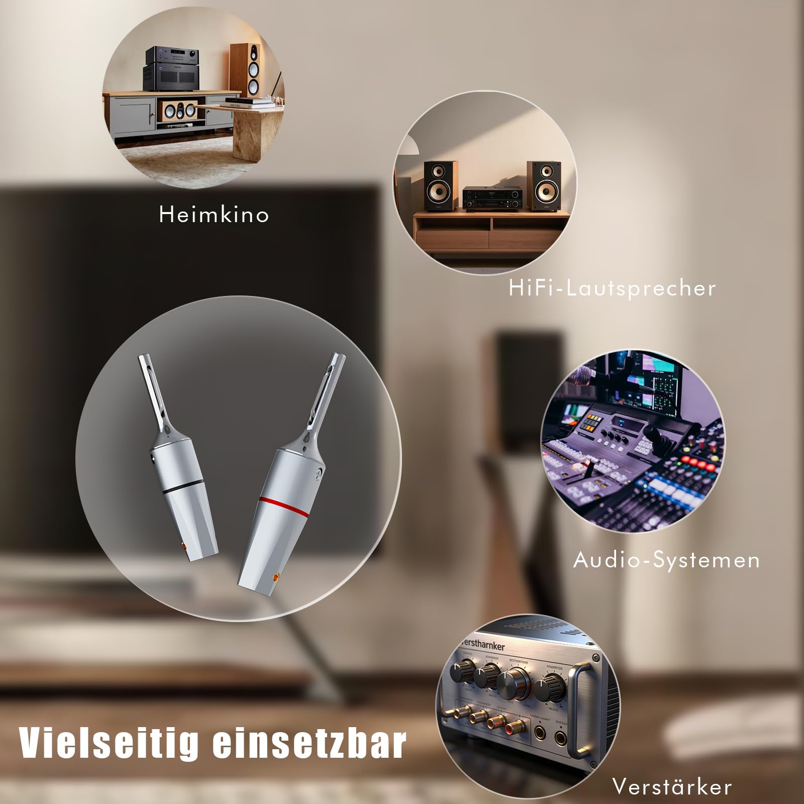 Monosaudio B802R Lautsprecher Bananenstecker, 4 Stück, 7mm/9AWG | 99,998% Reines Kupfer, Rhodiniert, Doppel-Schraubverriegelung, Mit Inbusschlüssel