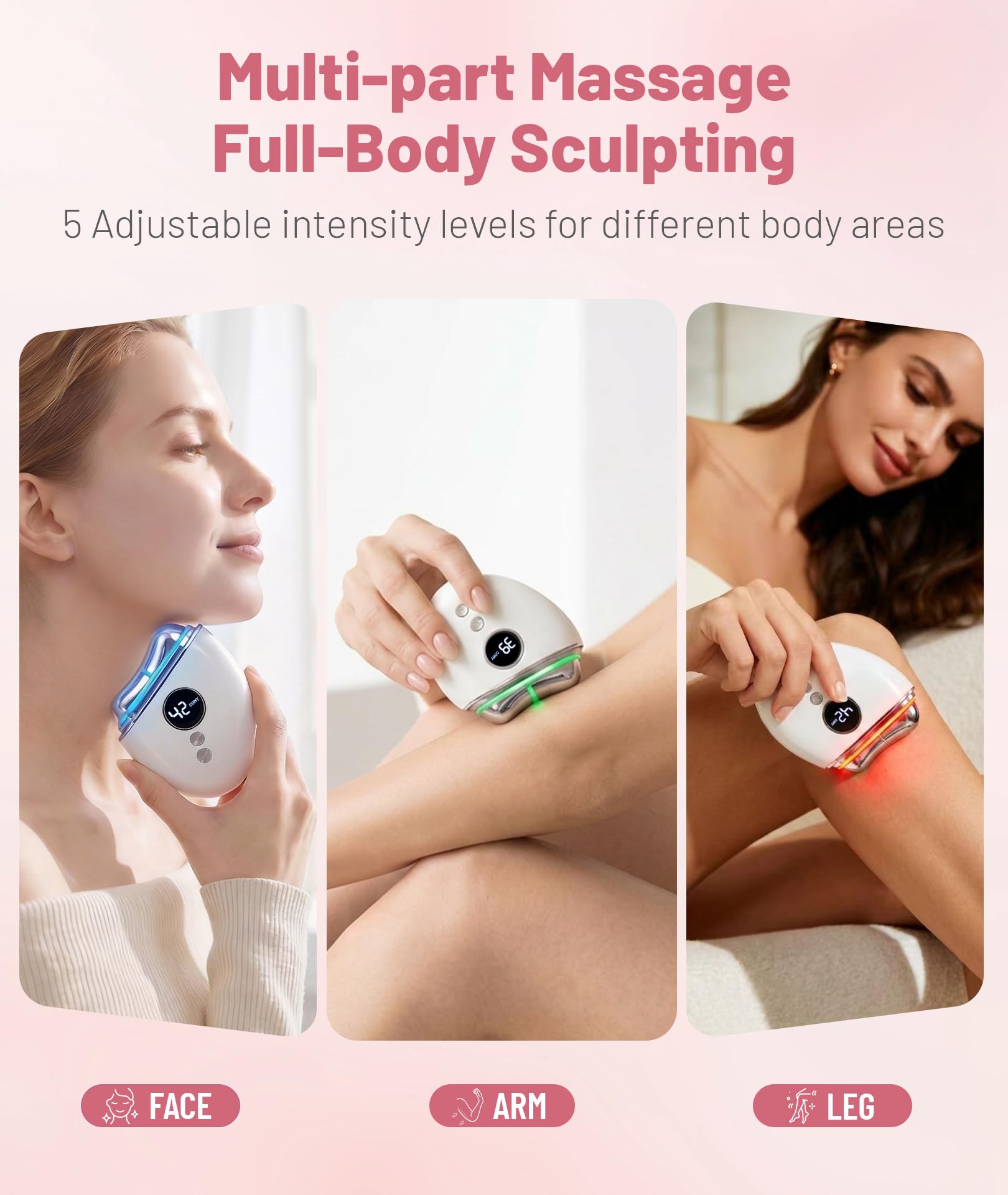 4-in-1 Red Light Therapy for Face and Neck, Gua Sha Facial Tool with Heat & Vibration, Face Massager Tool for Puffiness, Smoothing, Firming, Gifts for Women & Men (White)