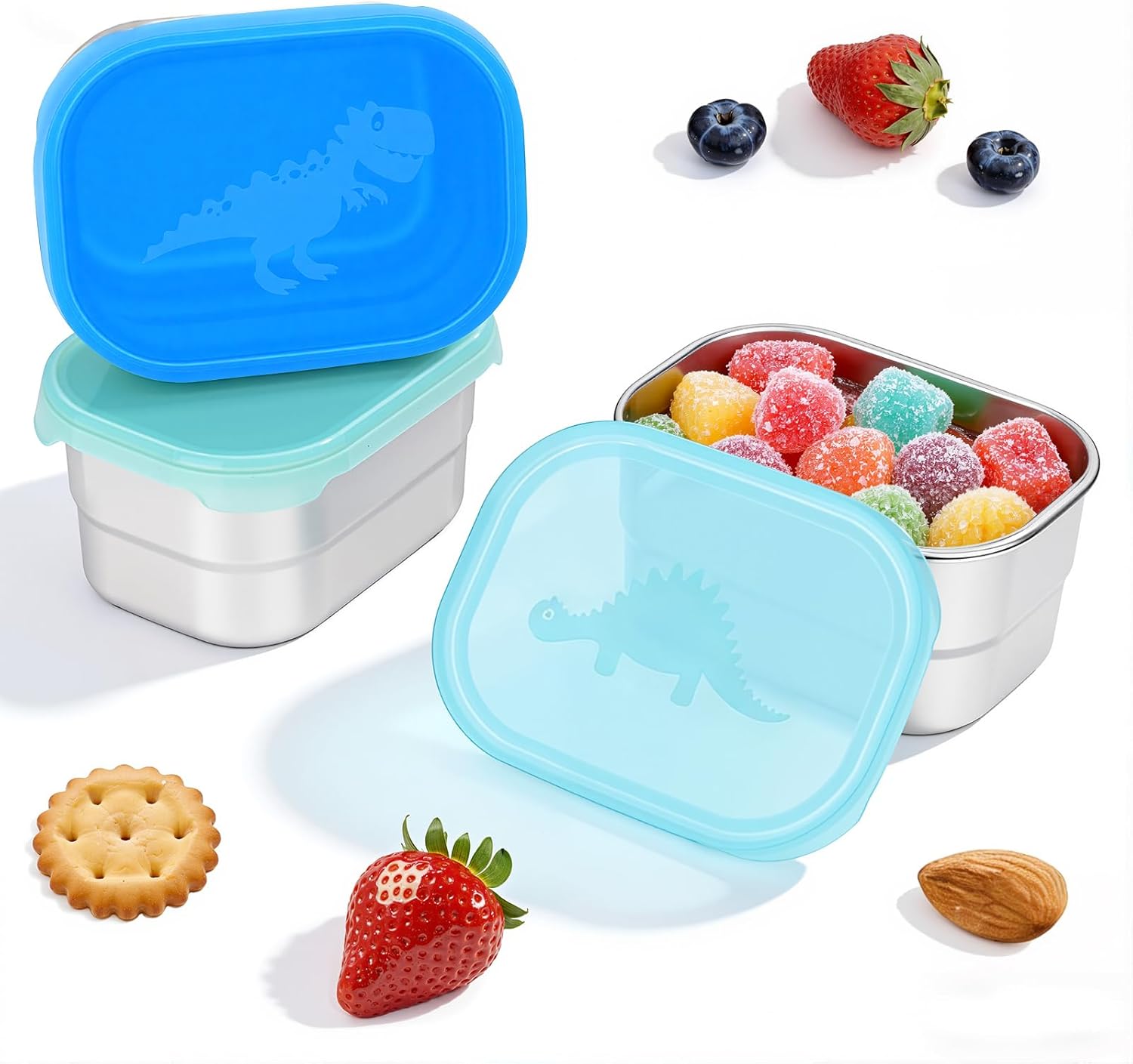 3×8oz Small Stainless Steel Snack Containers for Kids & Toddlers - 230mL Leakproof Food Containers with Cute Dino Lids | LFGB Certified, Stackable Metal Snack Box for Daycare, School, Travel - Image 9