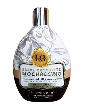 Brown Sugar Black Chocolate Double Dark Mochaccino 400X Bronzer Ultra-Rich Tanning Lotion with Skin Softeners & Color Enhancers, 13.5 oz Bottle
