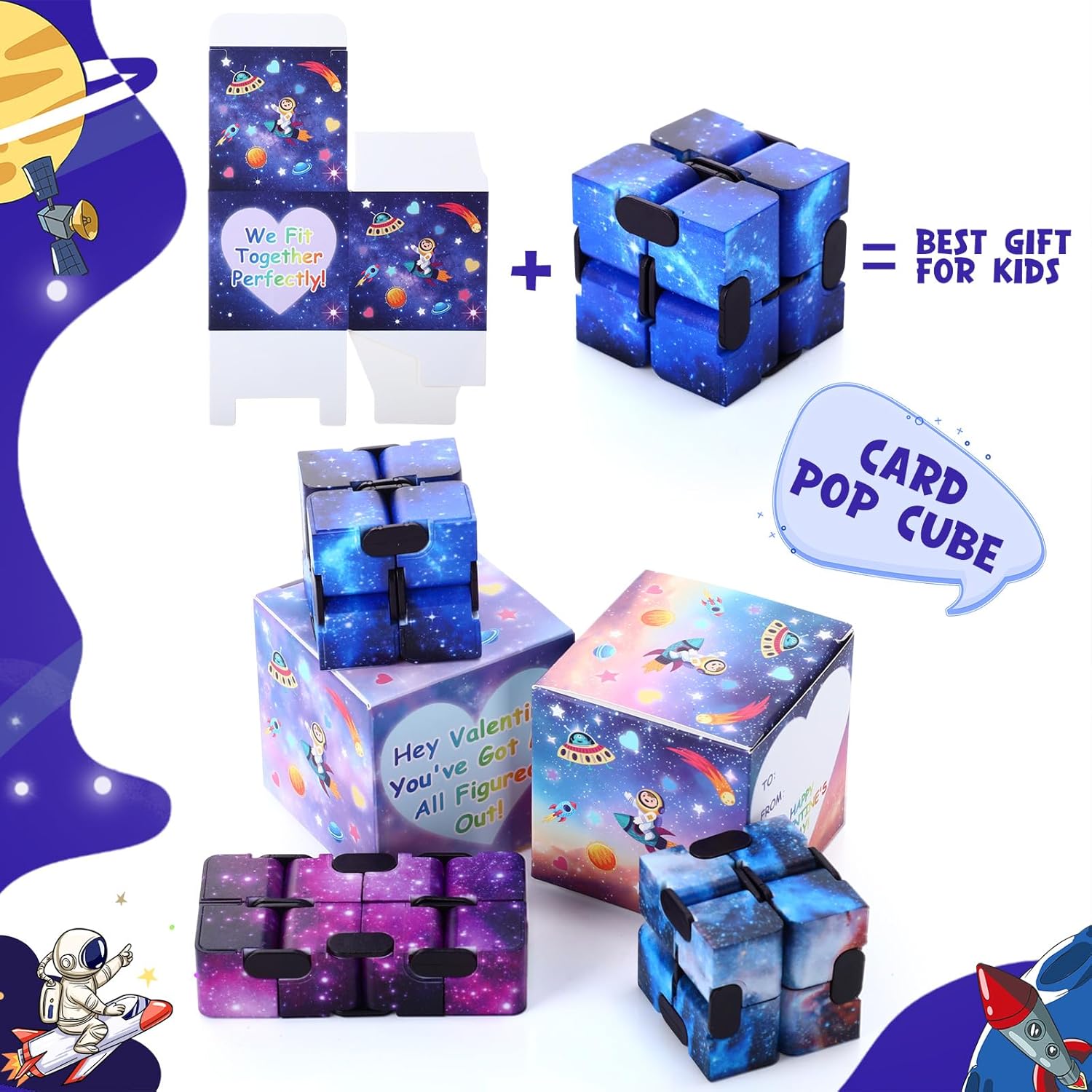 VioraWhite 28 Set Valentines Day Gifts Bulk,Anxiety Relief Cubes with Gift Boxes Hand Held Magic Sensory Stress Cube Valentines Party Favors for Exchange Gifts Prizes Award (Starry Style)