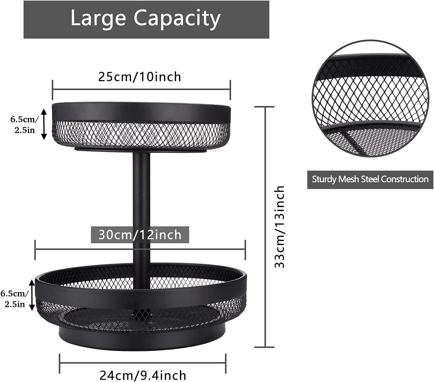 Blасk Frіdау Clеаrаnсе IBERG 2 Tier Fruit Basket Mesh Fruit Bowl - Basket Stand for Fruits Vegetables Bread Snacks (Black)