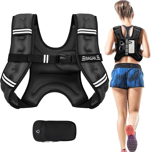 BAGAIL Weighted Training Vest 5lb / 8lb / 10lb / 12lb / 15lb / 20lb / 25lb / 30lb Reflective Rucking Vest