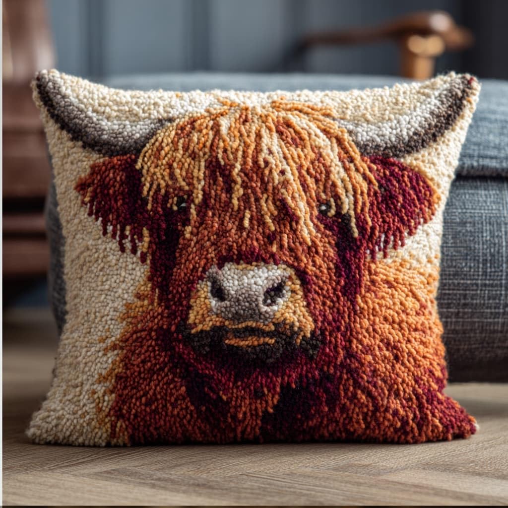 kitphoenix Latch Hook Embroidery Kits Highland Cattle 43Cmx43Cm