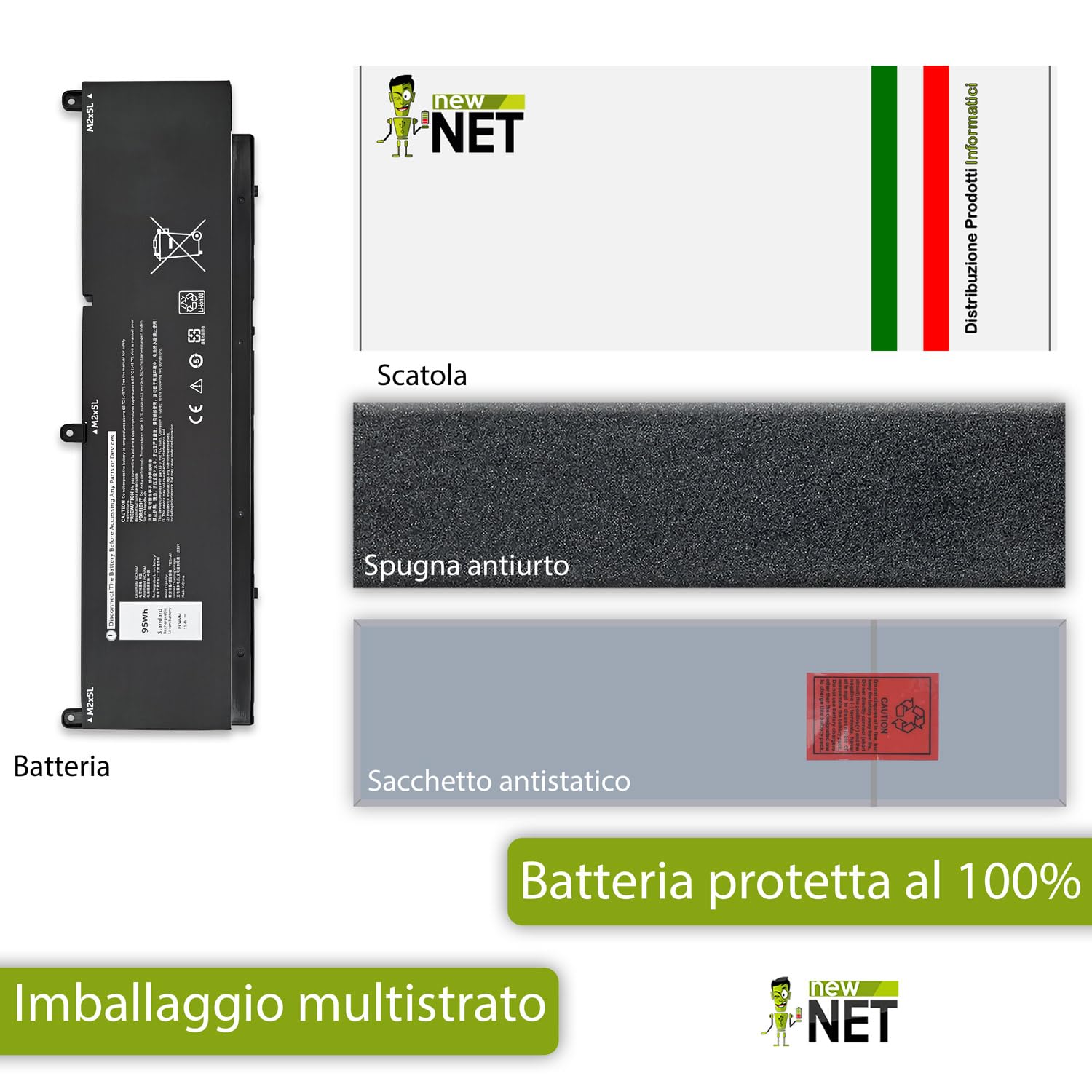 New Net - Batteria PKWVM compatibile con Dell Precision 7550, 7560, 7750, 7760 [11.4V - 95Wh - 8333mAh]