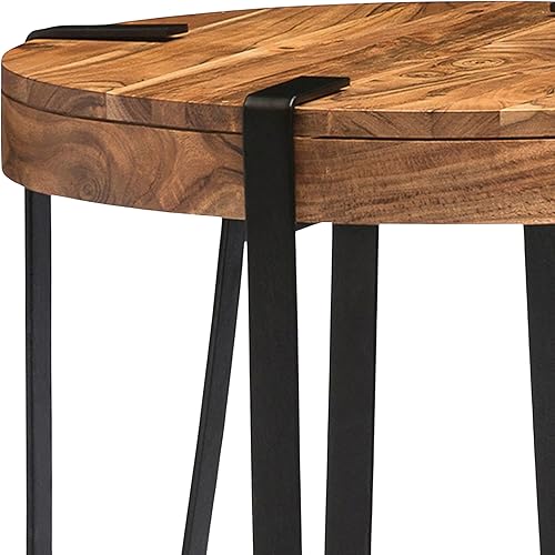 Miniatura 9 de Ryegate - Mesa auxiliar redonda de madera de acacia y metal de 2 niveles con estante inferior, mesa decorativa rústica moderna con borde vivo,