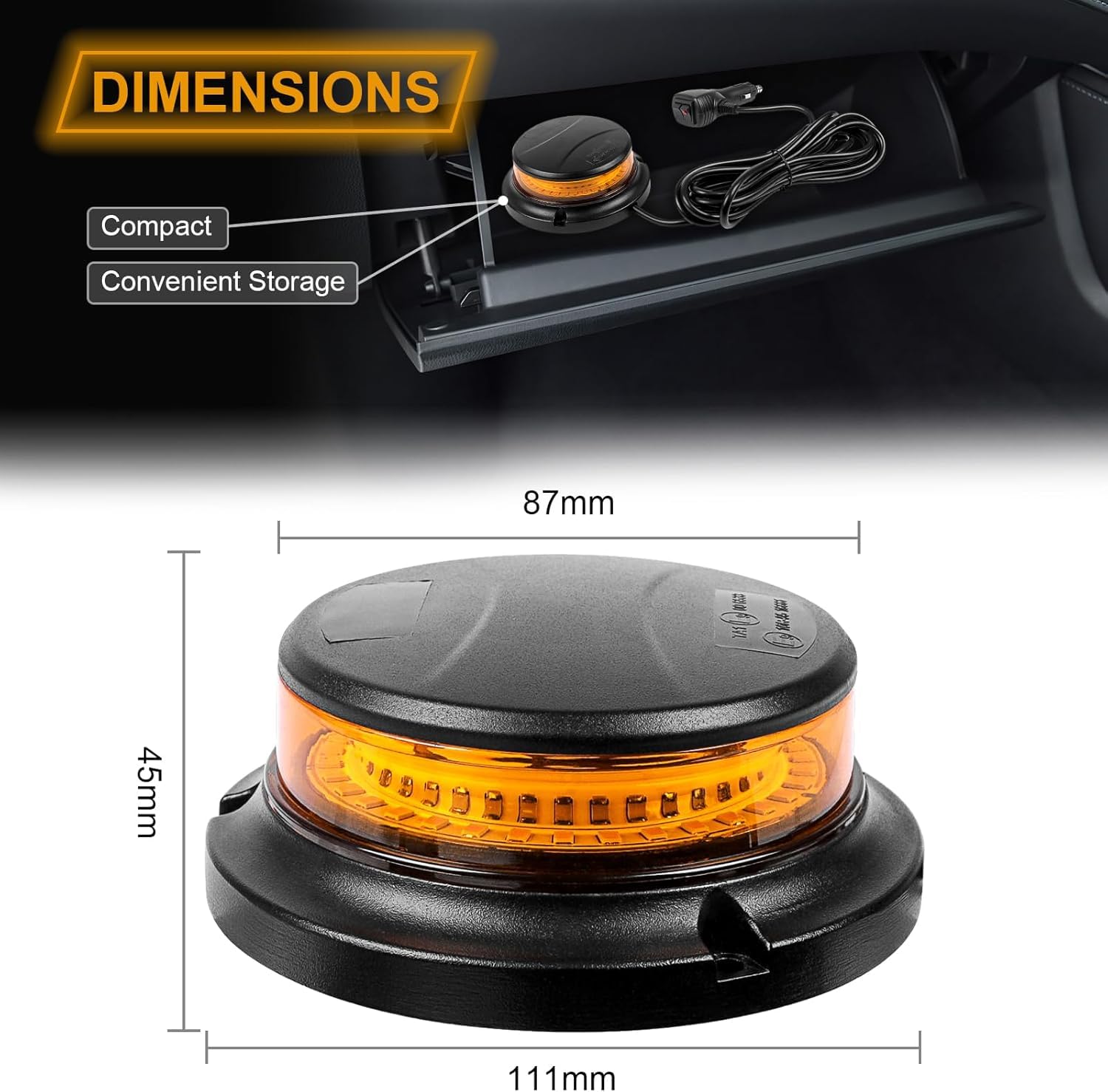 2 Luces Rotativas LED 12/24V Magnéticas Planas, Cable 3m, Plug&Play, 10 Modos para Carretillas, Tractores, Golf