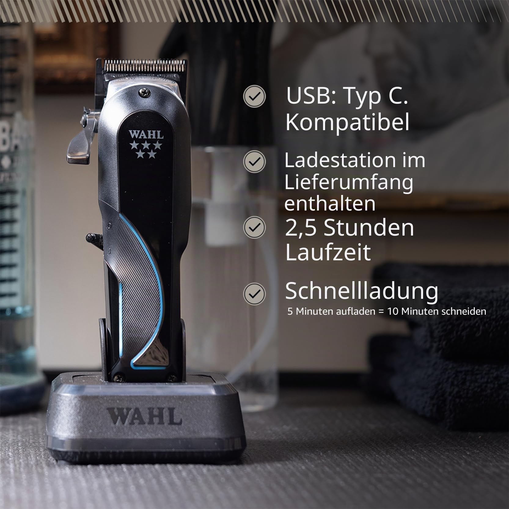Wahl Senior 2.0 - Professioneller Kabelloser Haarschneider - Für Fades & Gezielte Schnitte, Motor mit Drehzahlanpassung, DLC-beschichtete Klinge, 2,5 Stunden Laufzeit, Set mit Ladestation
