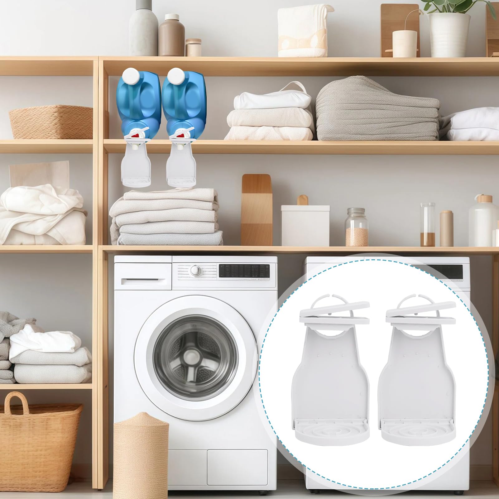 Dispensador de detergente para ropa e interruptor de ahorro de fuerza, 4 dispensadores de jabón, recogedor de goteo, accesorios de organización de lavandería para botellas de detergente líquido