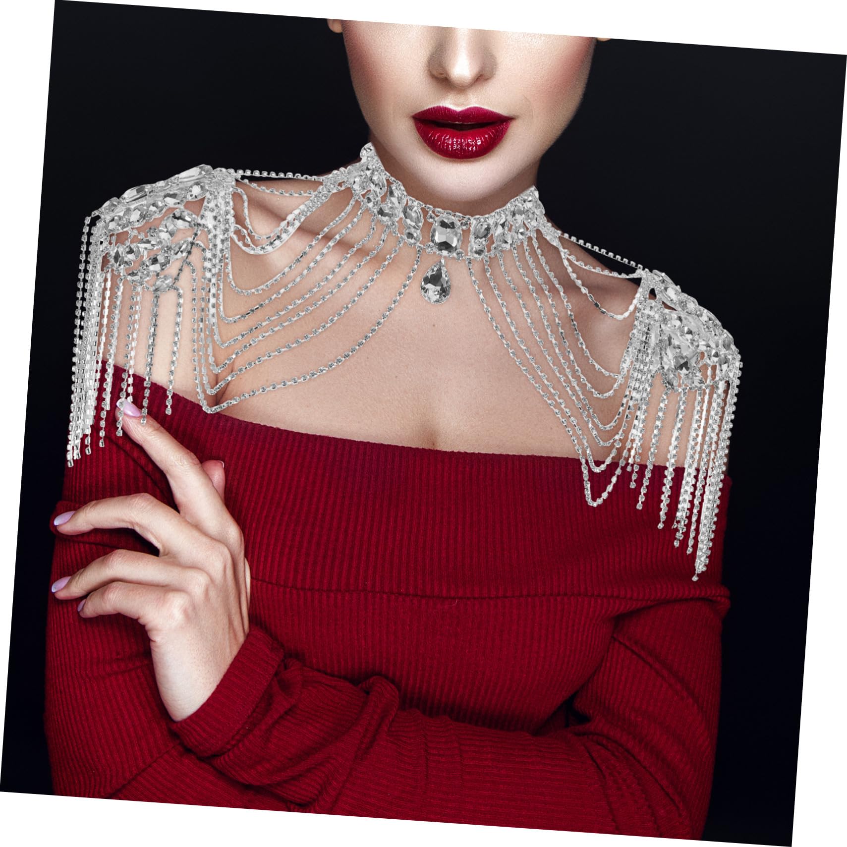 Healvian Cadena de Hombro Borla Brillante Collar de Hombro de Cadena Corporal para Mujer Joyería de Gemas de Imitación para Fiestas y Salidas Nocturnas