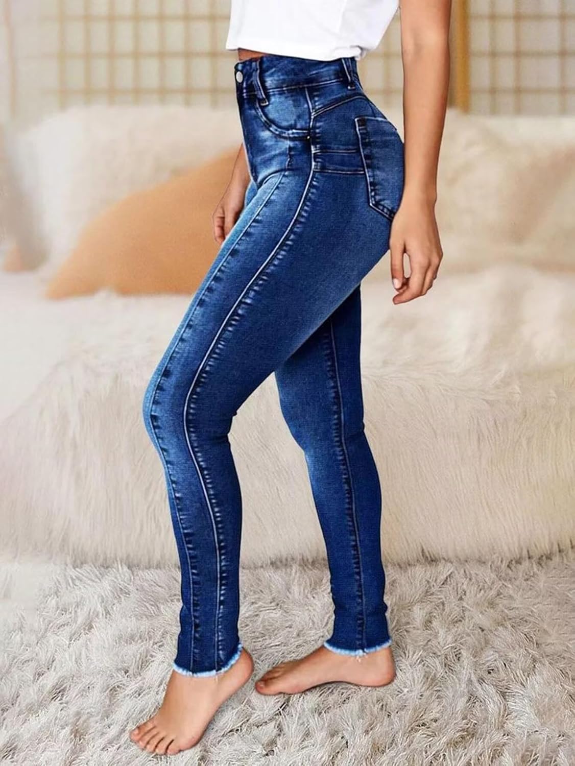 Flamingals Mid Waist Women's Skinny Jeans Butt Lifting Slim Fit Casual Wash Stretchy Skinny Leg Denim Pants with Pocket