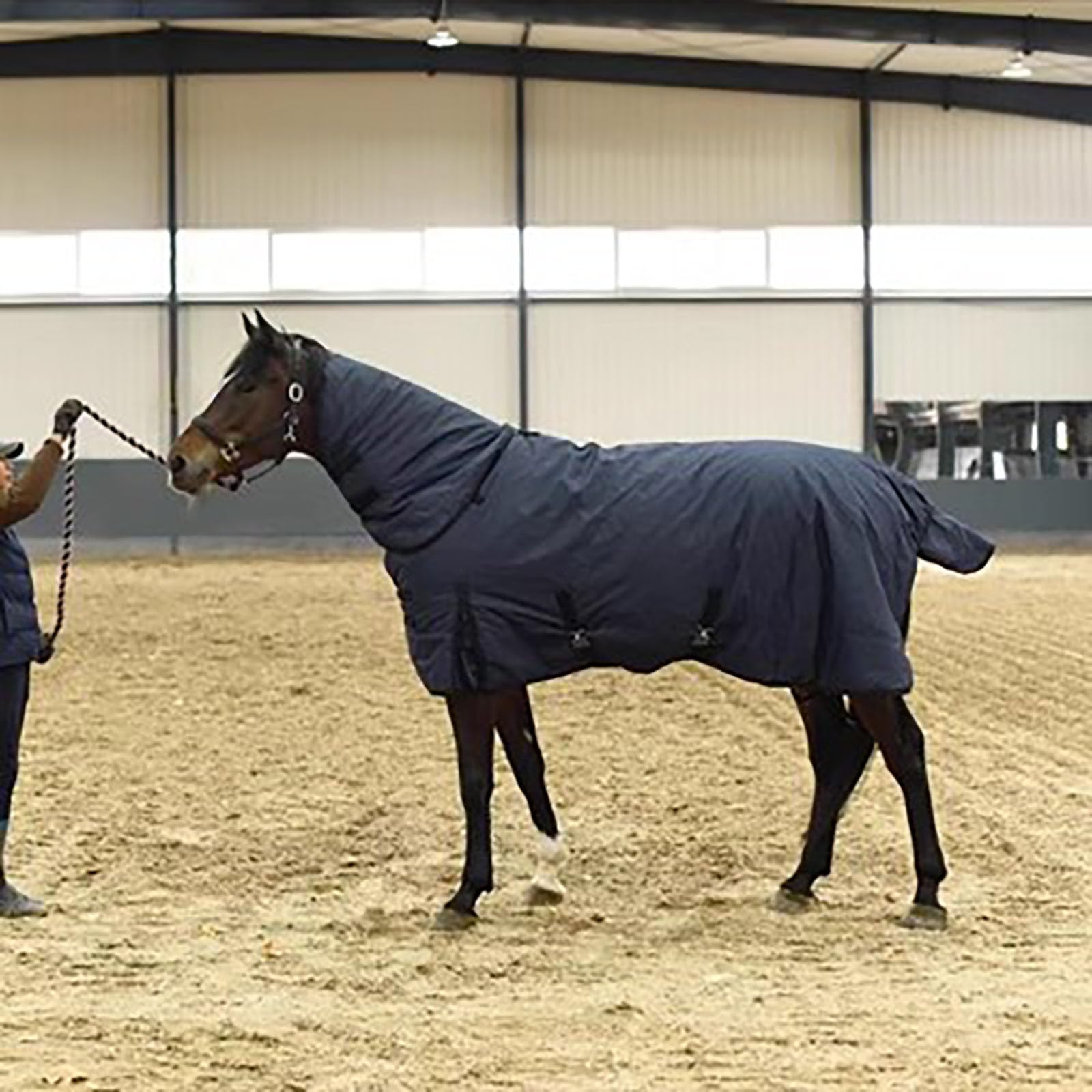 Manta Desmontable de Cuello Alto Paddock Manta de Caballo 300g de Relleno Caliente E Impermeable, Azul(Size:115cm)