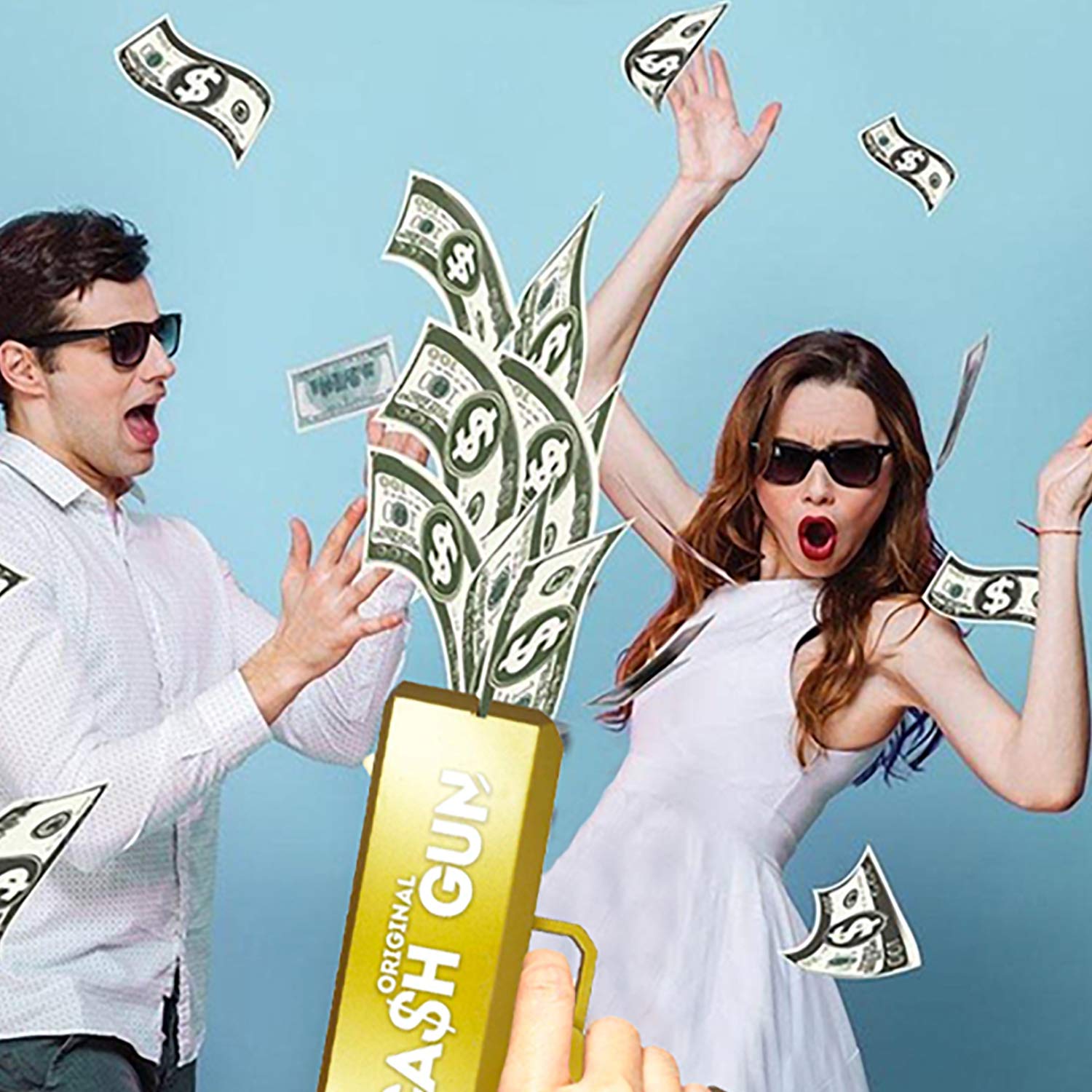 Original CashGun® | Money Gun | Oro | Money Launching Pistol | Cash Pistol | Fai piovere | Party Gun | 100 banconote false incluse | Accessorio | Gioco | Partito | Original Corner