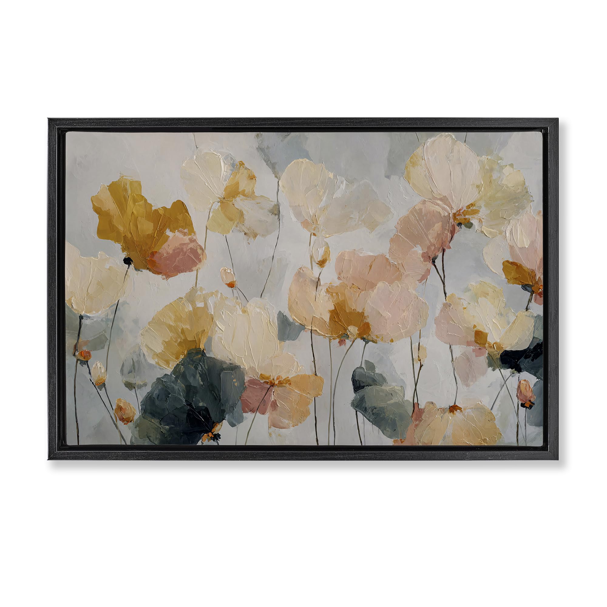 Stupell Industries Jet Black (Matte) Abstract Brushed Petals Floral, 16 X 24 Inch Canvas In Floater Frame