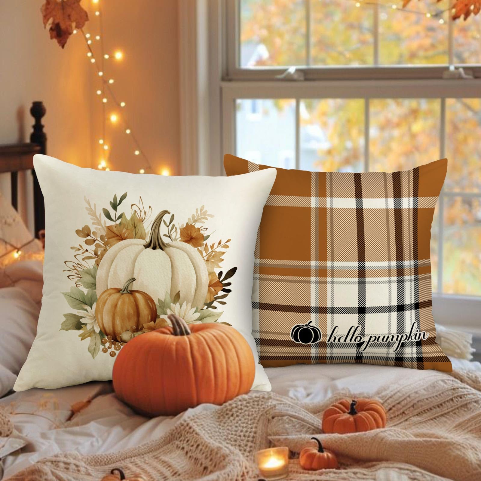 Benjia 2 Herbst Kissenbezüge 45x45cm - Plüsch Kürbis Design Für Sofa & Bett