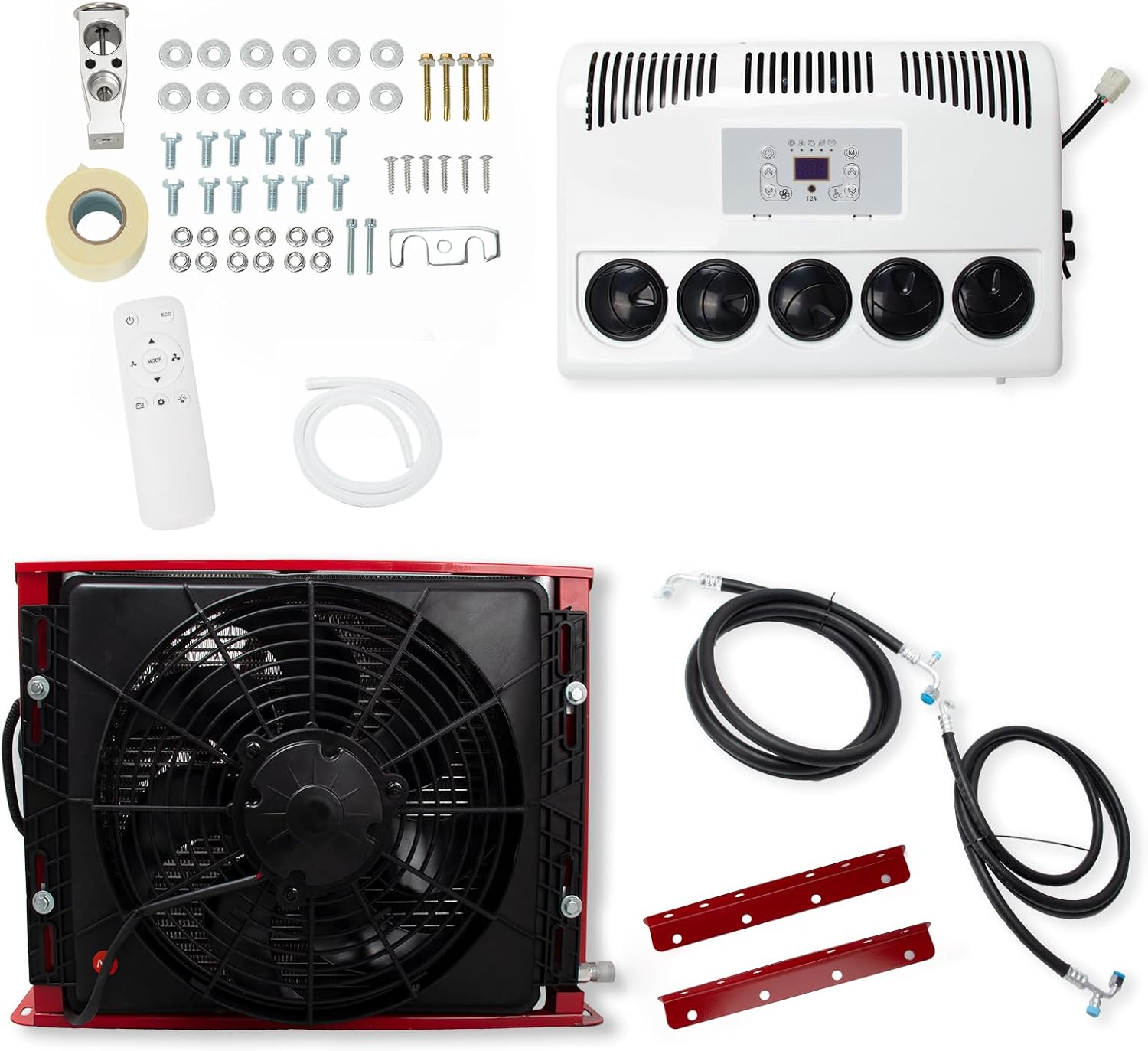 12V Truck Air Conditioner 11000 BTU, DC Split Parking AC Unit for Semi Truck RV Van, Battery Powered 800W, Quiet Operation, Remote Control Cooling System