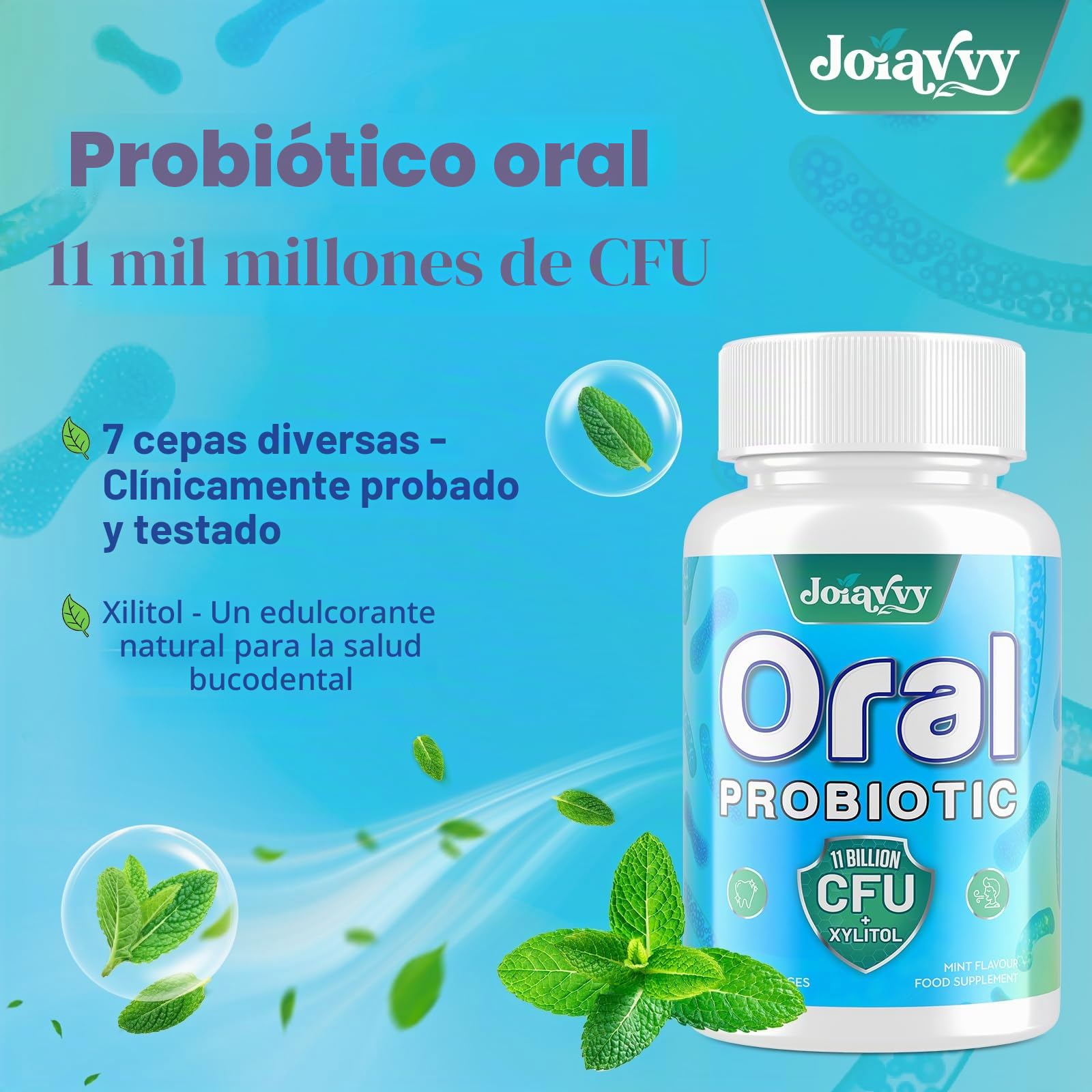 Probiótico Oral 11 Mil Millones de UFC para la Flora Oral, Pastillas Probióticas 7 en 1 con BLIS K12 y M18, Sin Azúcar, Sabor a Menta Natural (60 Unidad (Paquete de 4))