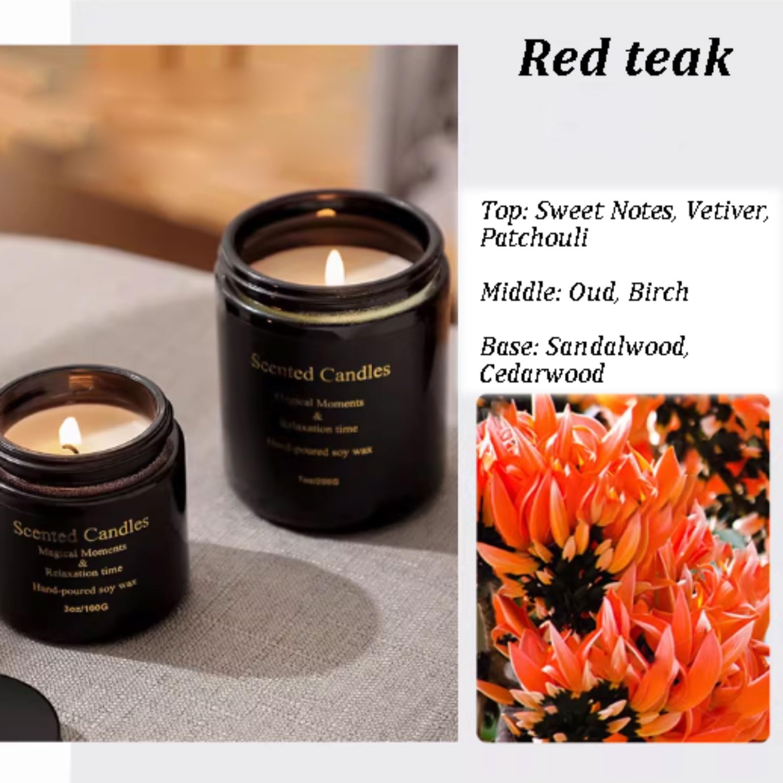 Compacto Velas de vidrio, vela de aromaterapia reutilizable, velas en tarro modernas hechas con cera de soja y aceites esenciales for aliviar el estrés no es picante(Red teak,L)