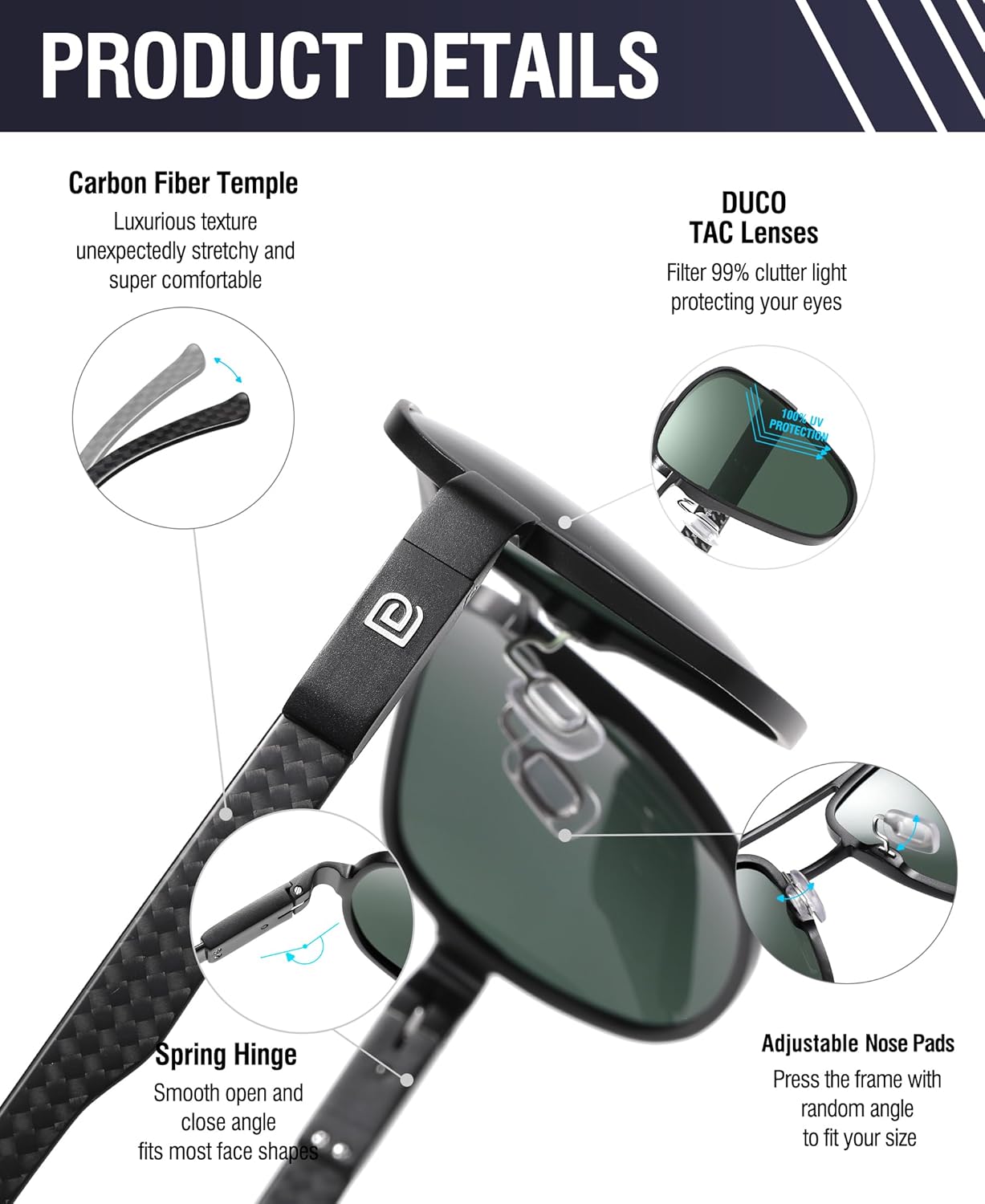 DUCO Aviator Sunglasses For Men Polarized Sunglasses Men UV Protection Carbon Fiber Temple Mens Sun glasses For Driving 3051 - Image 3