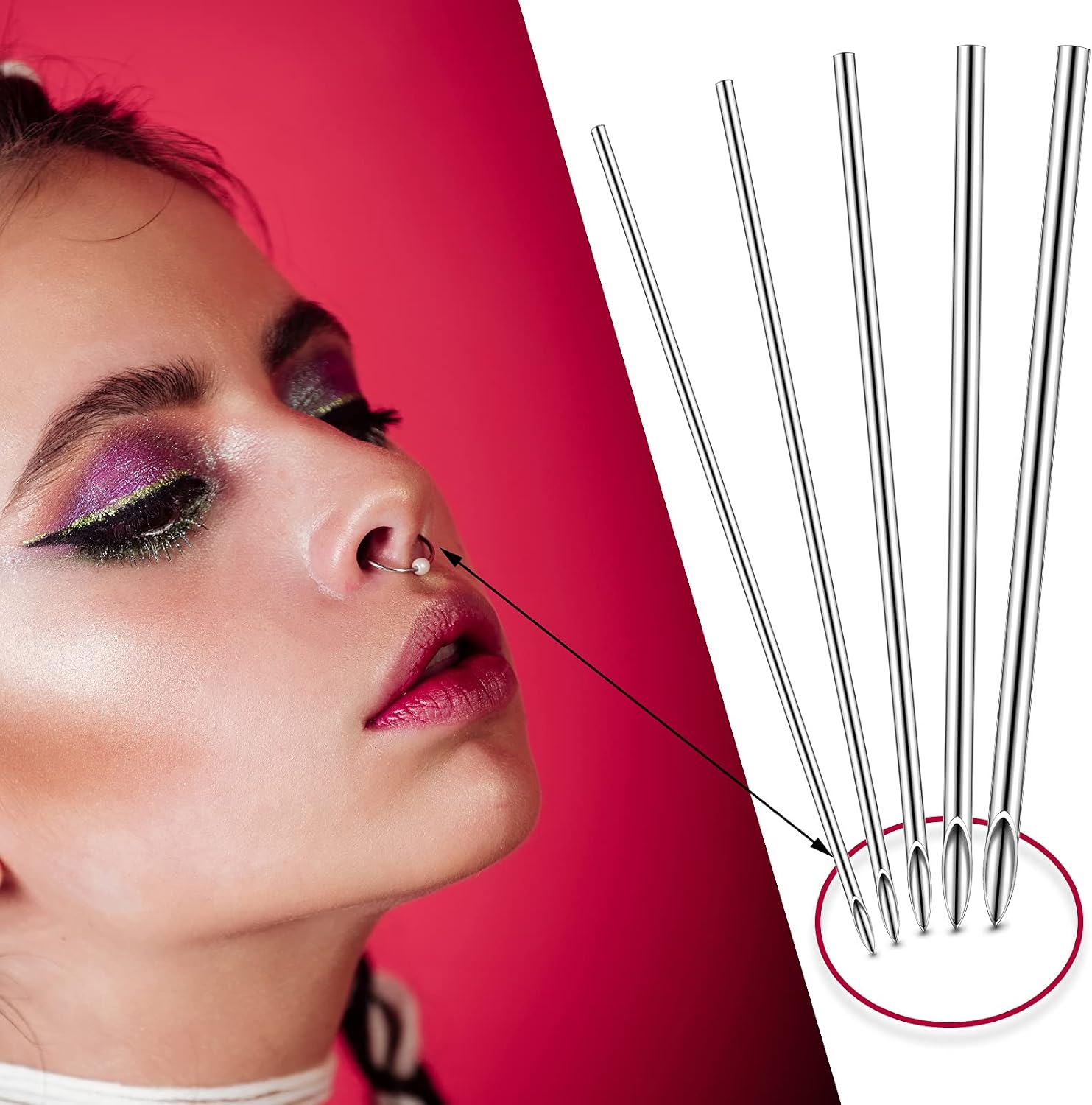 Honoson 100 Pcs Ear Nose Body Piercing Needles Mix Size 12G 14G 16G 18G 20G Stainless Steel Piercing Jewelry Kit and 1 Pcs Slotted Locking Pennington Forceps for Kit Supplies
