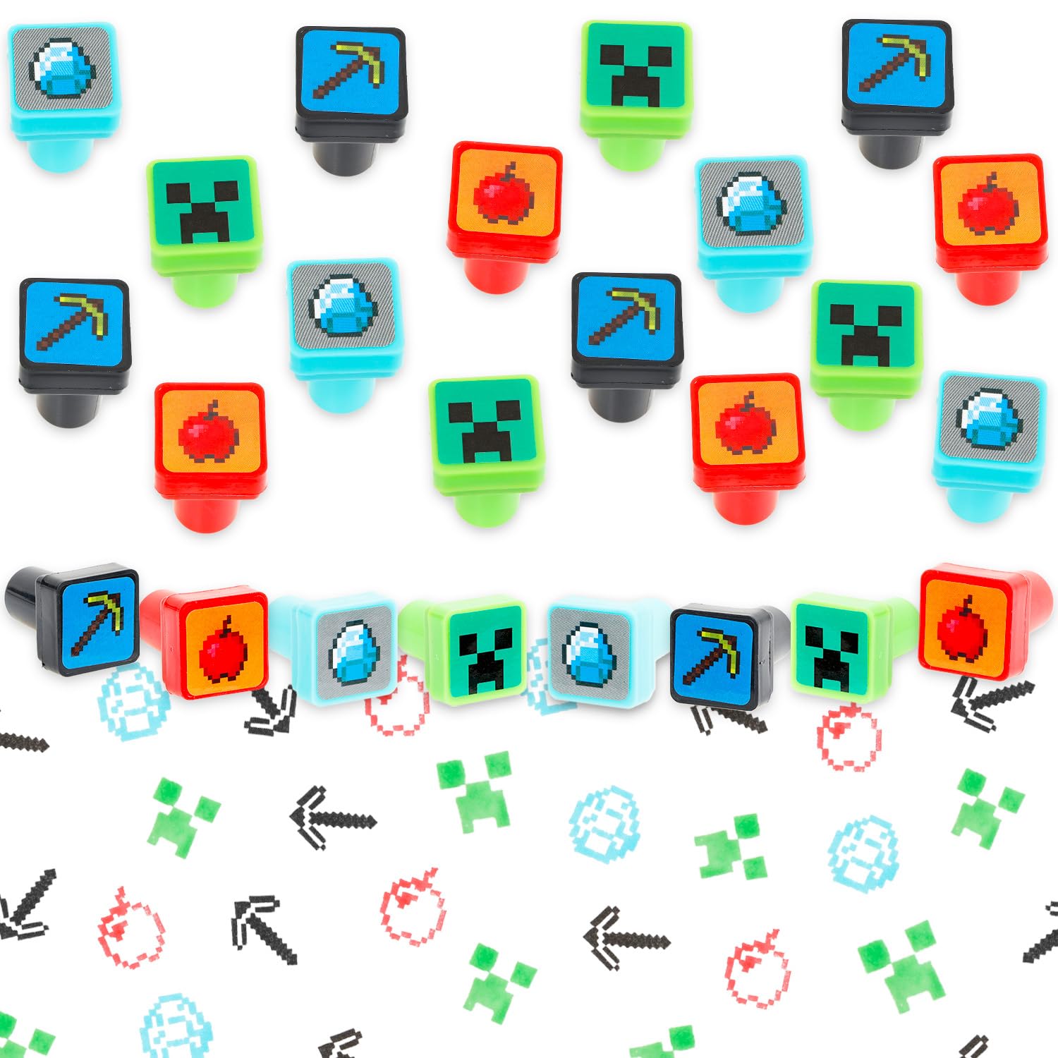 Bulk Minecraft Stampers Arts and Crafts Party Favors - Set di 24 timbri autoinchiostranti con divertenti disegni Minecraft per decorazioni per feste di compleanno, sacchetti per dolcetti, riempitivi