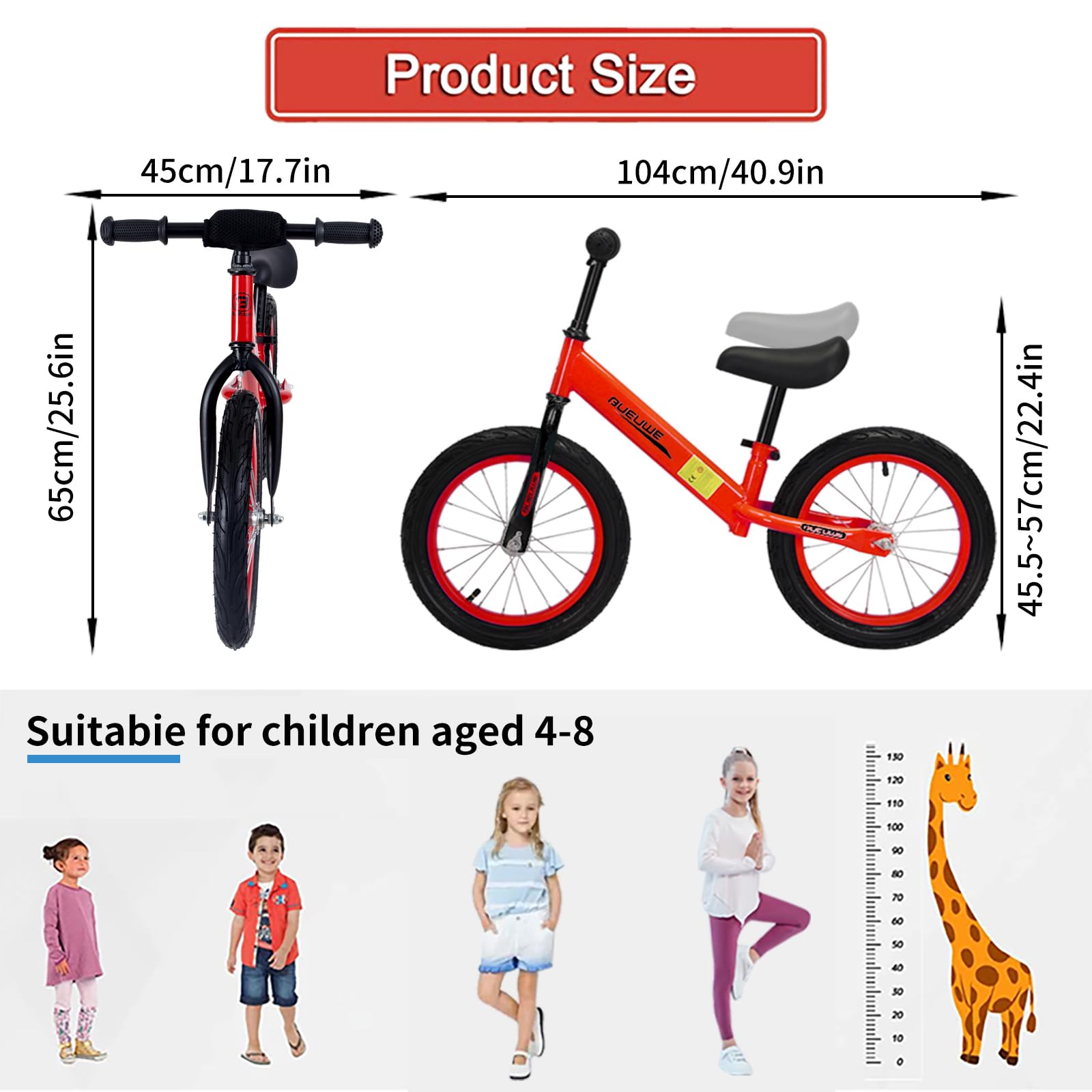 Bueuwe 16 inch Balance Bike for 4 5 6 7 8 Year Old Boys Girls, No Pedal Kids Bikes, Toddler