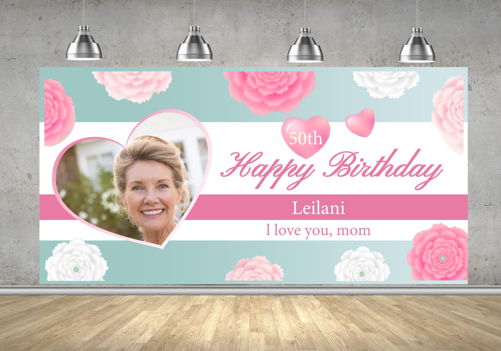 Personalised Happy Birthday Backdrop Banner Party Decoration, Any Photo Photography Name & Age Customized Birthday Sign Poster Background for Women Girls and Boys (Approx 6.6ft x2.9ft) (Style 3) — image 1